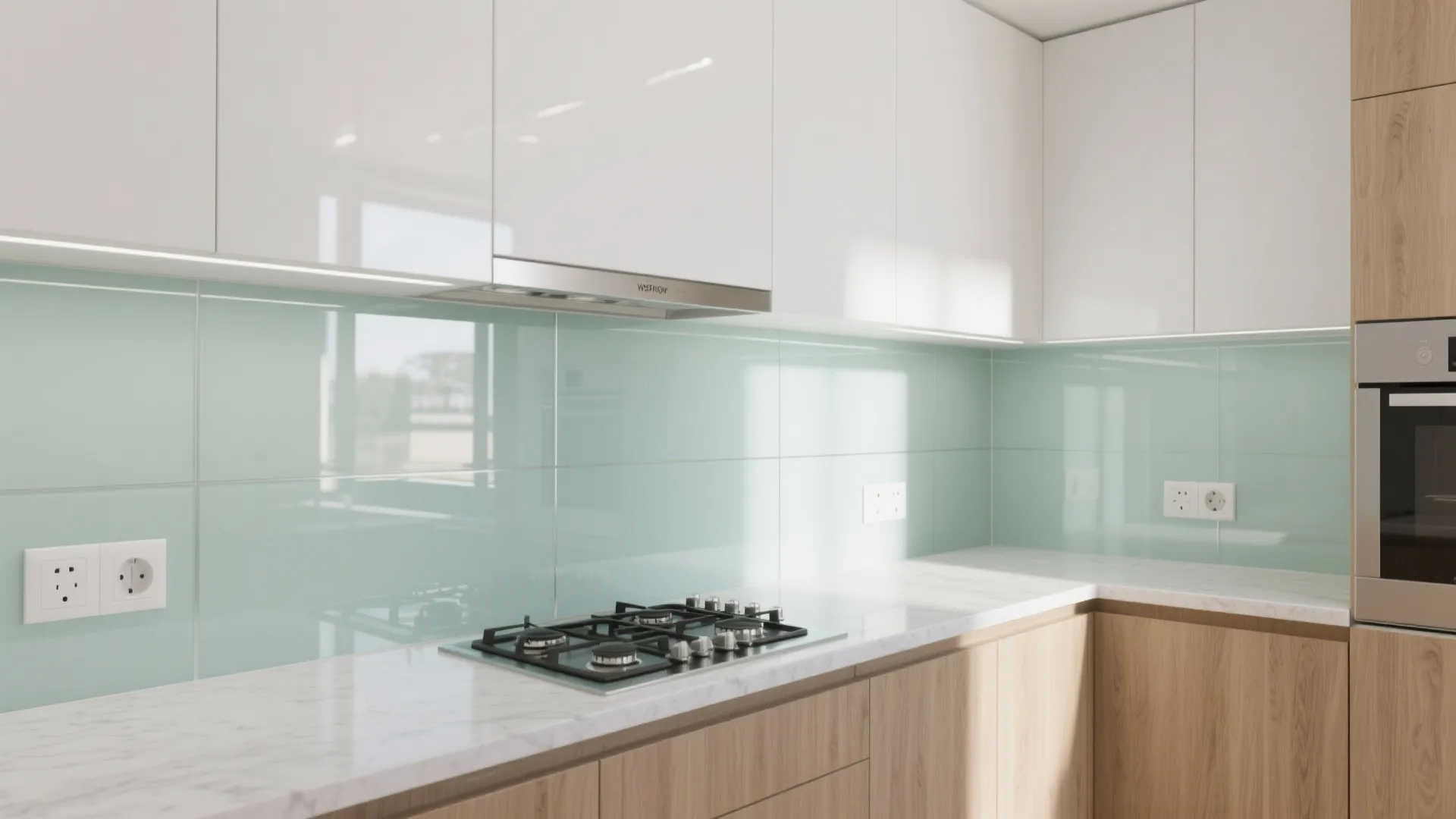 Glass Backsplash for Brightness and Easy Cleaning