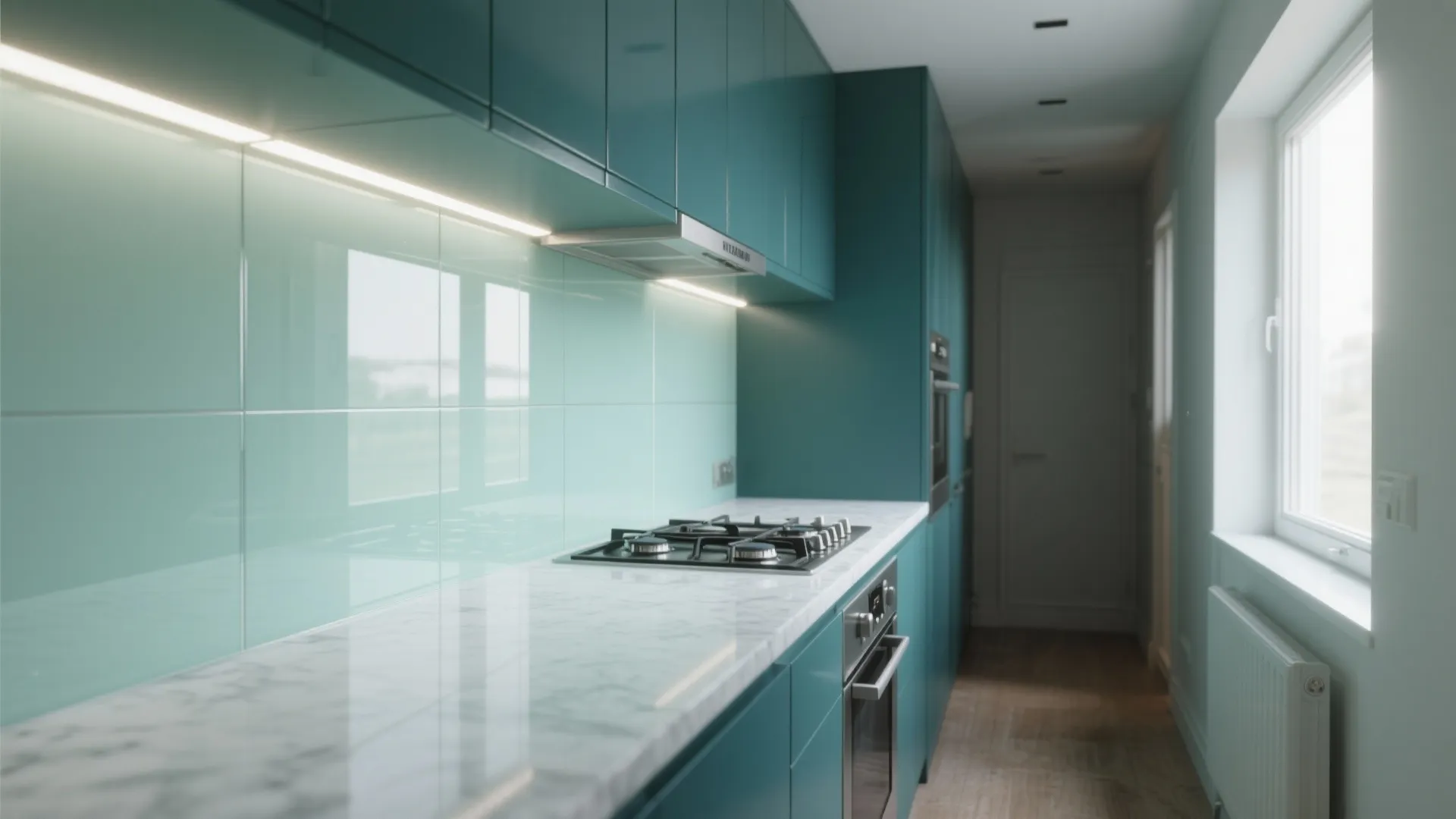 Glass backsplash for airy brightness