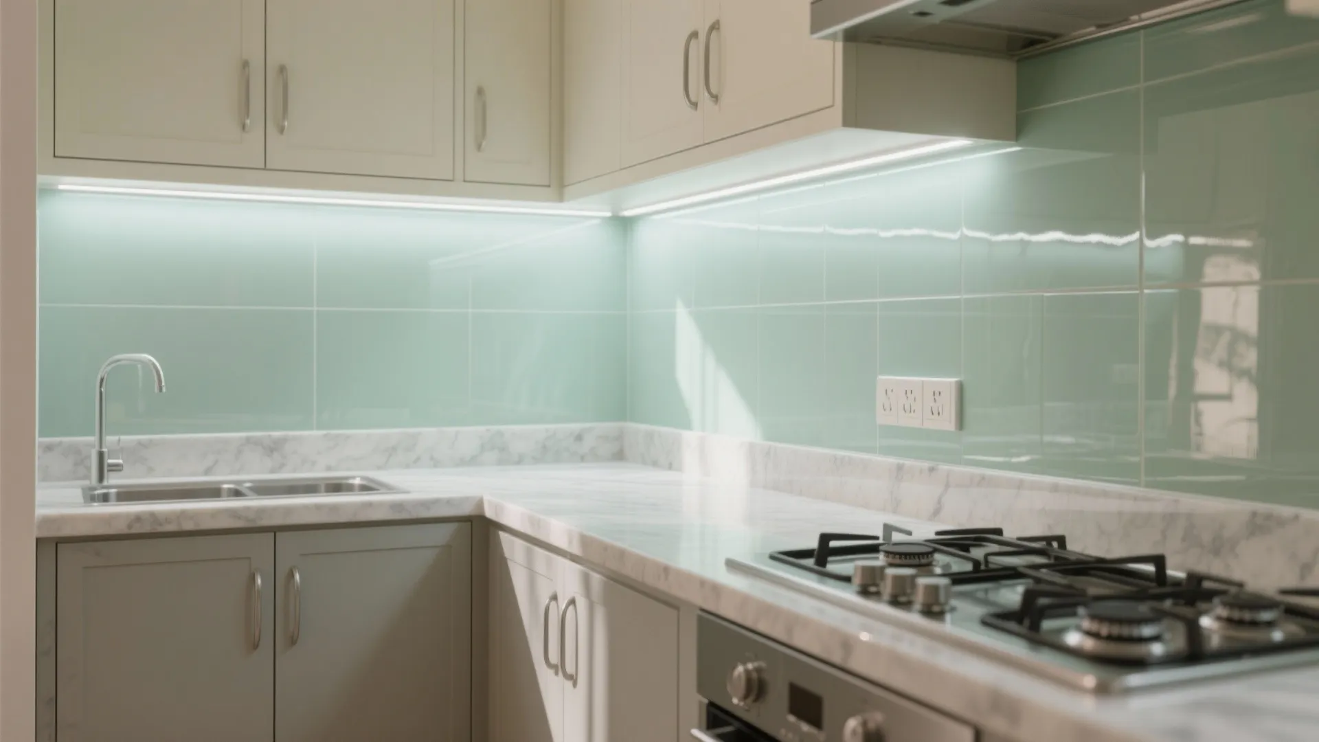 Glass Backsplash for Airy Light and Easy Cleaning
