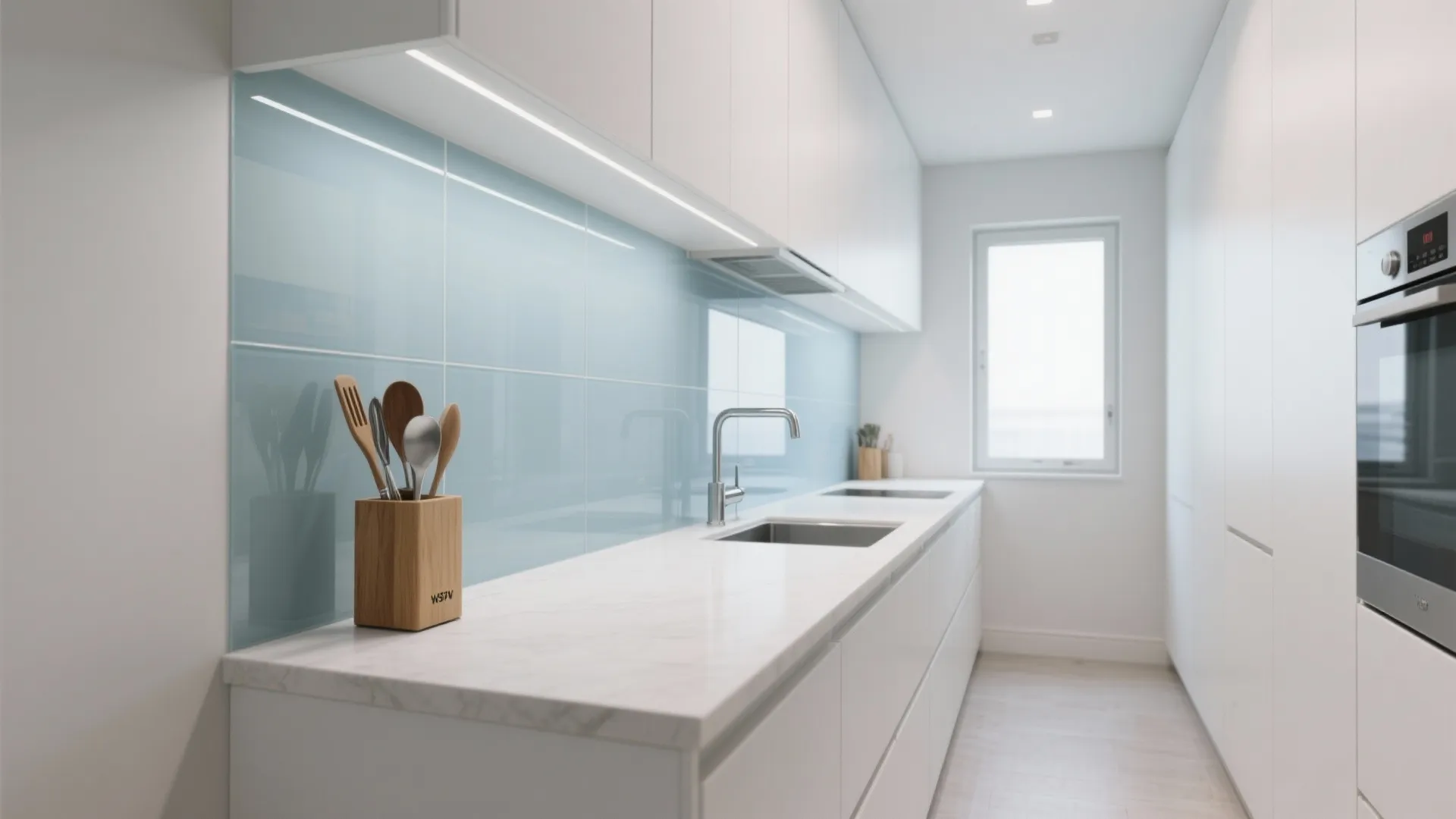 Glass Backsplash for Depth and Light