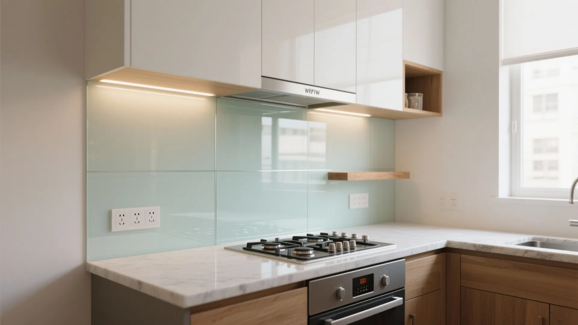 Glass backsplash for a brighter, cleaner cook zone