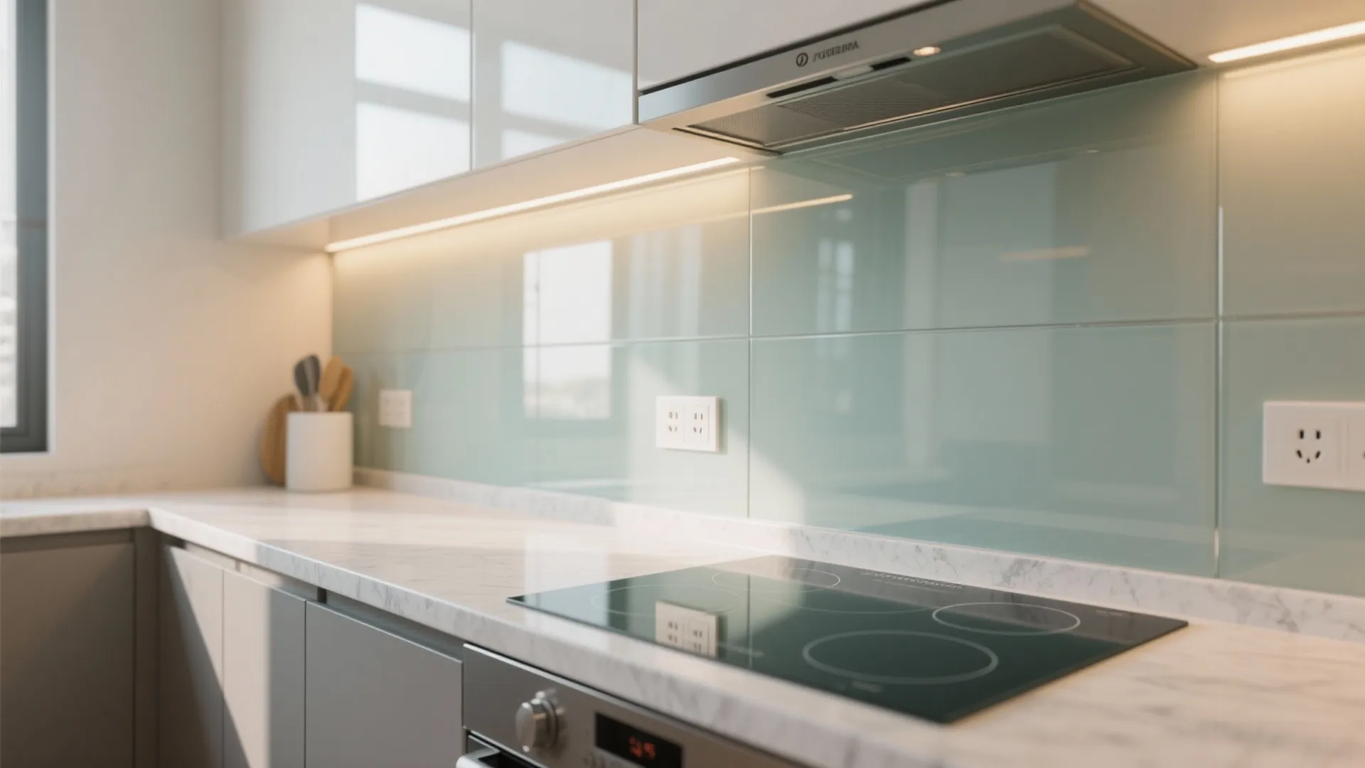 Glass Backsplash for Light and Easy Cleanup