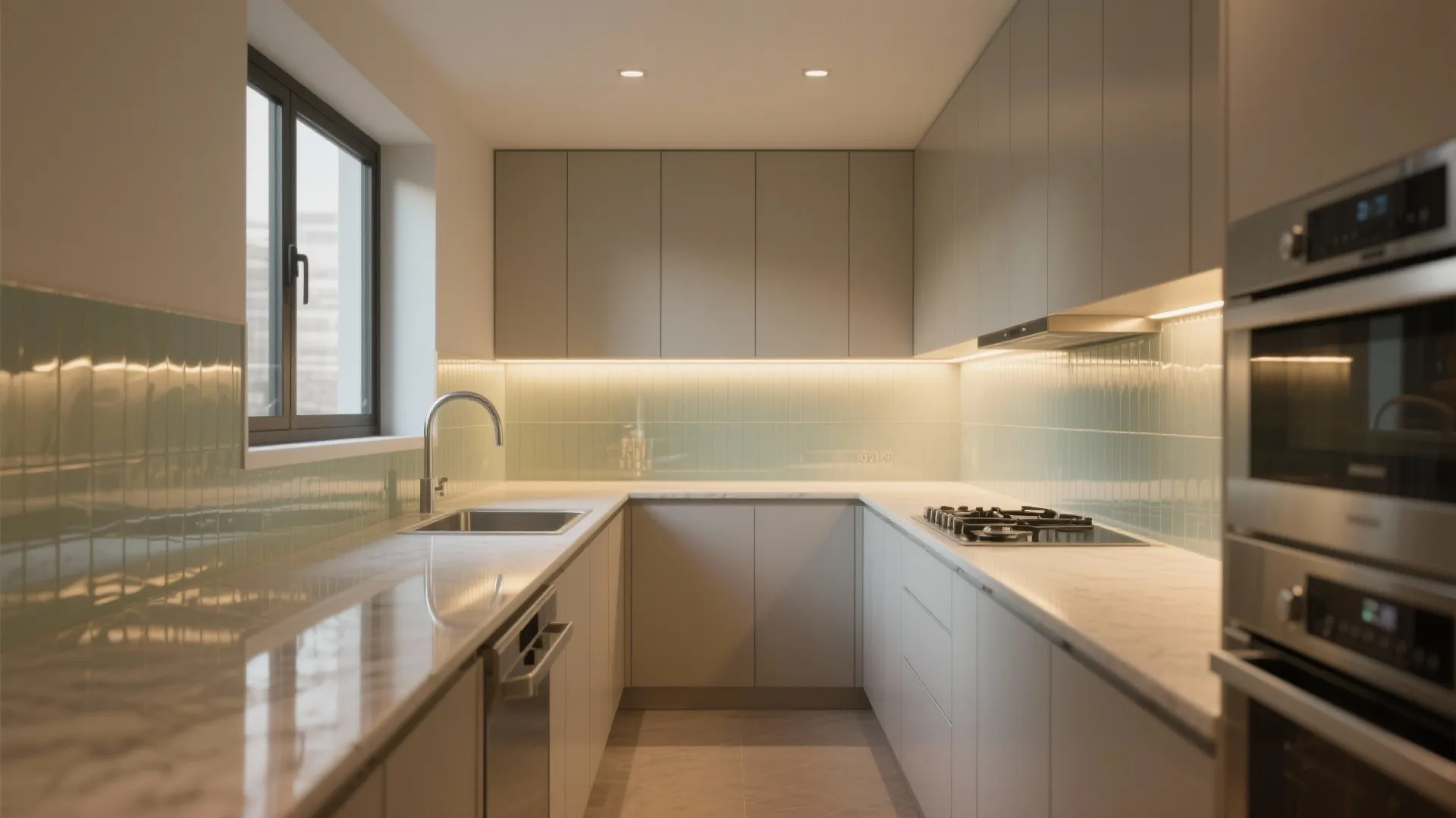 Glass backsplash for borrowed light