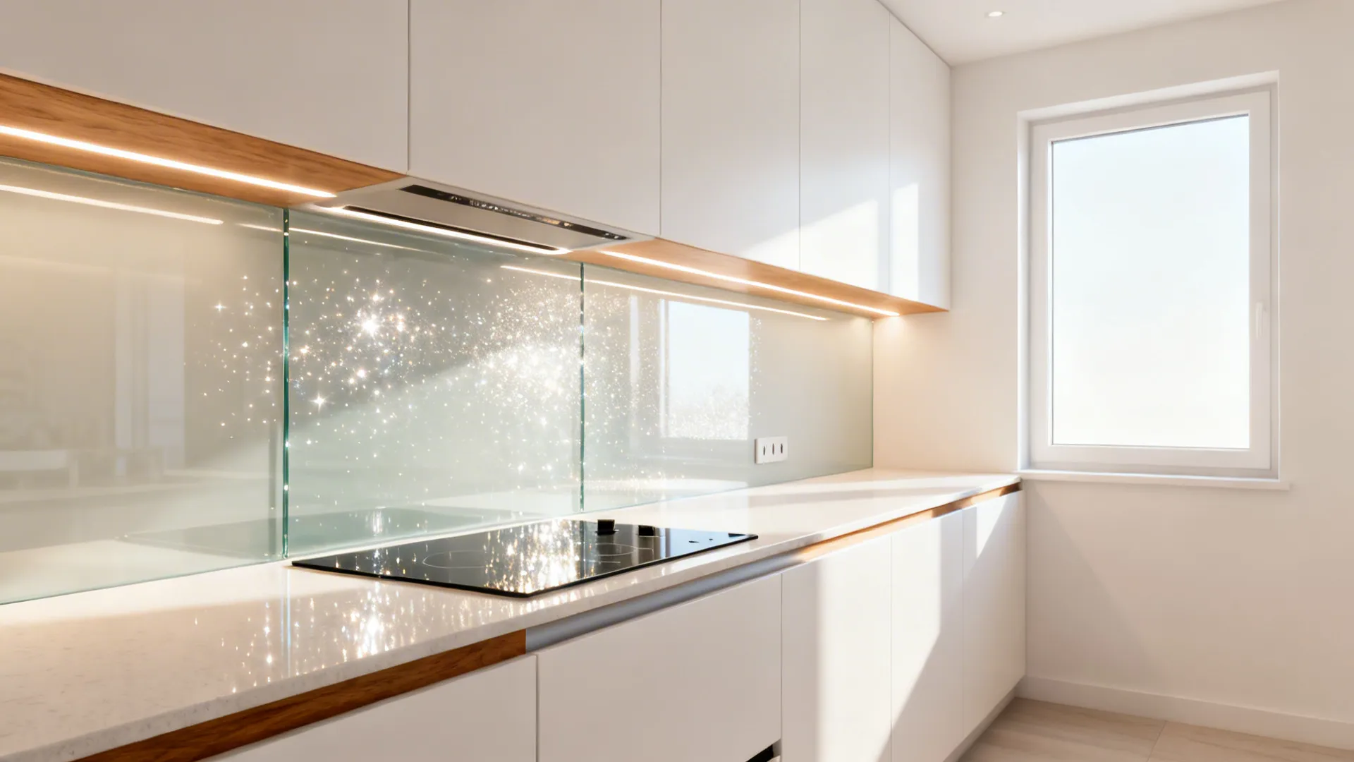 Glass backsplash for bounce and brightness