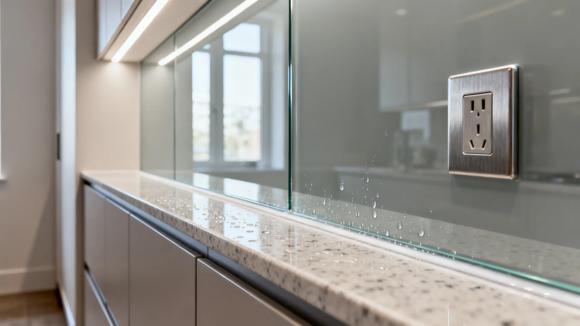 2) Glass backsplash for borrowed light