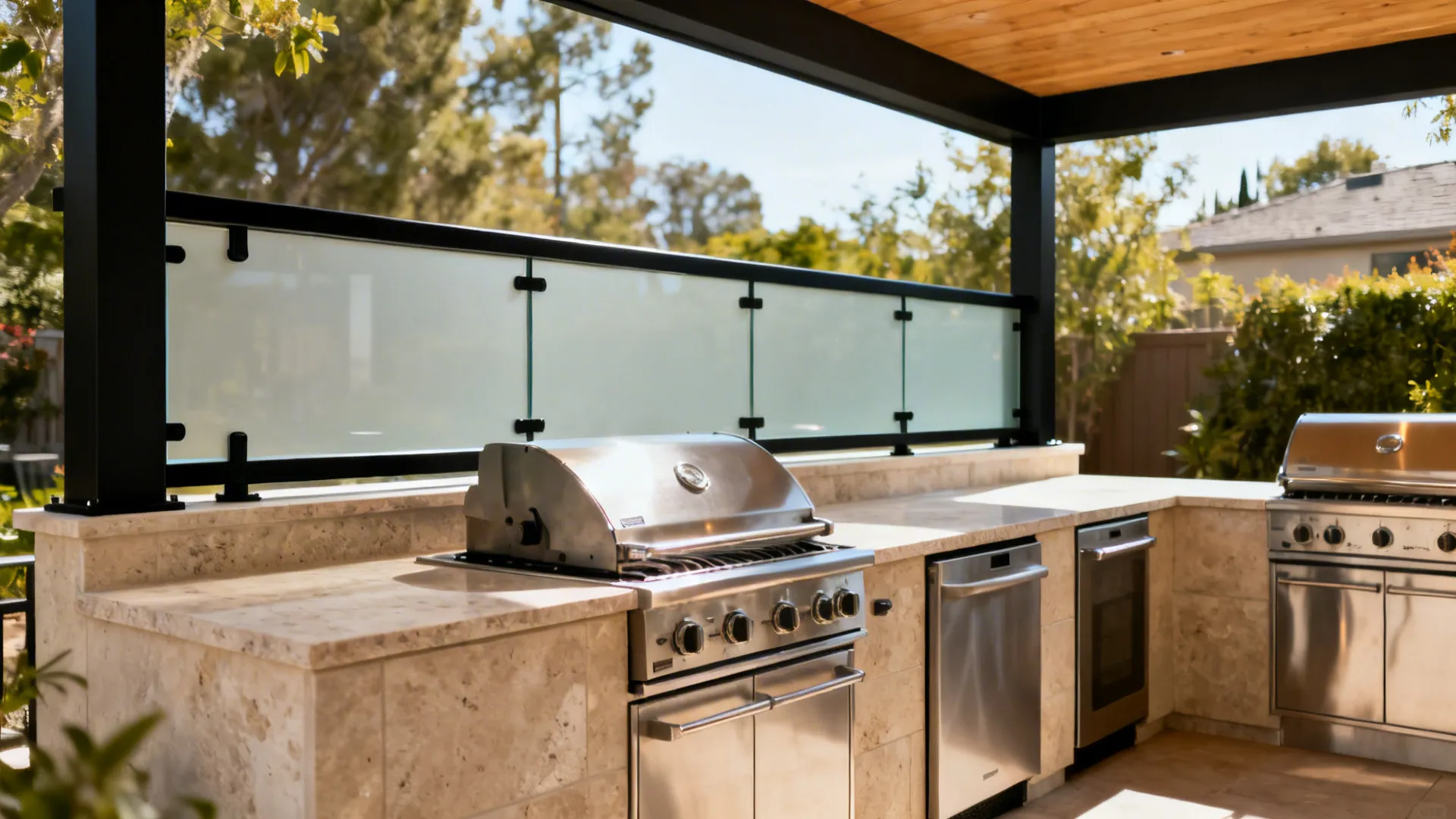 Glass backsplash for brighter, easier cleanup