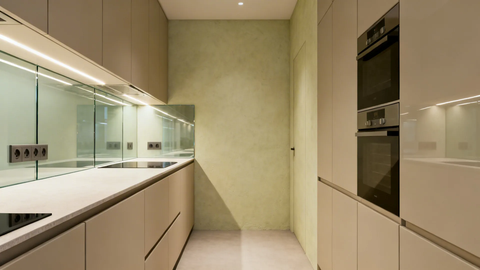 Transparent glass backsplash for depth