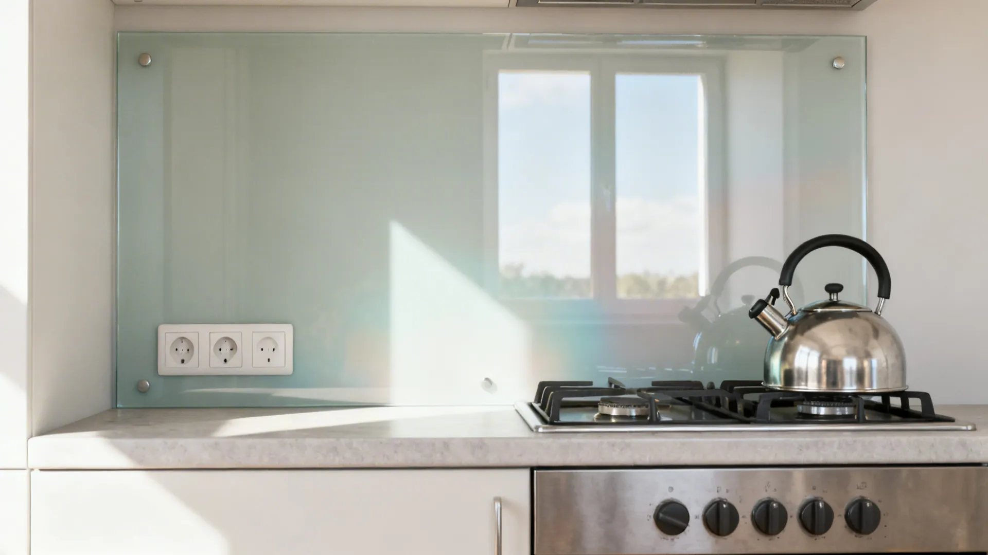 Glass backsplash to boost brightness