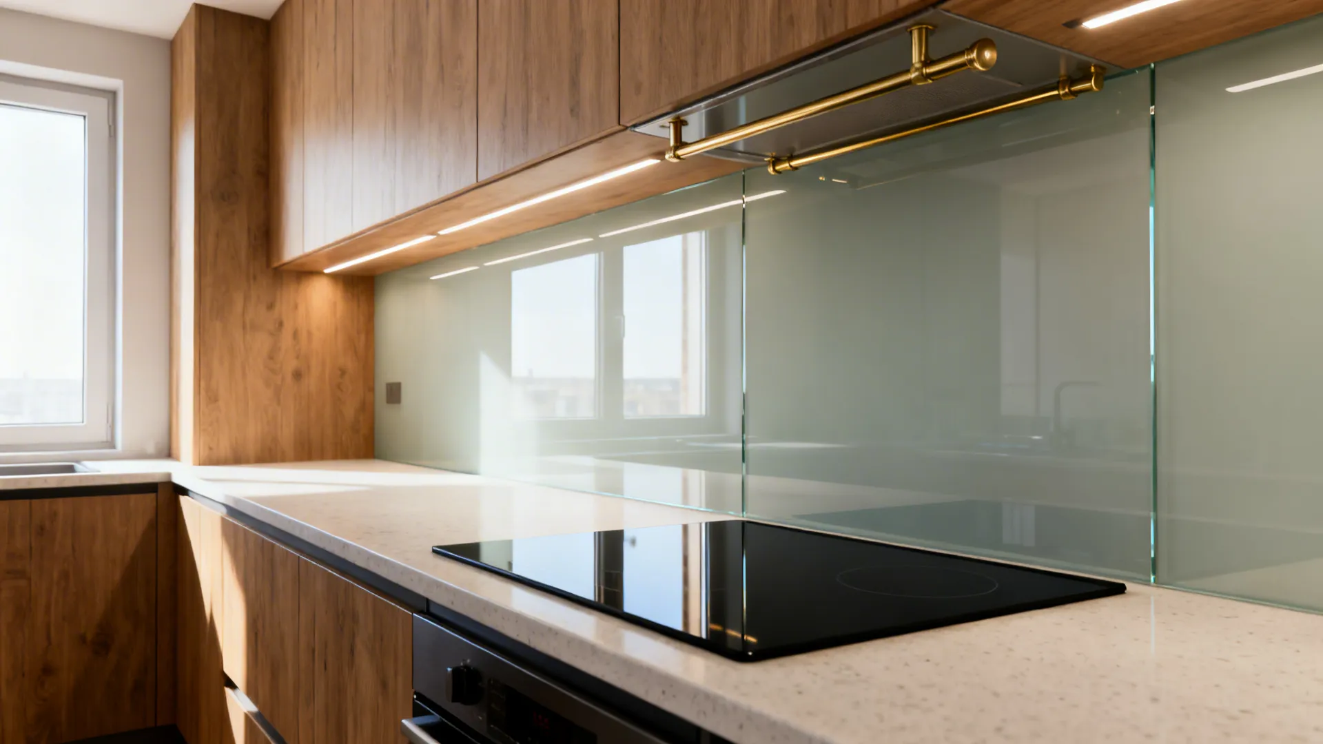 Glass backsplash and reflective surfaces