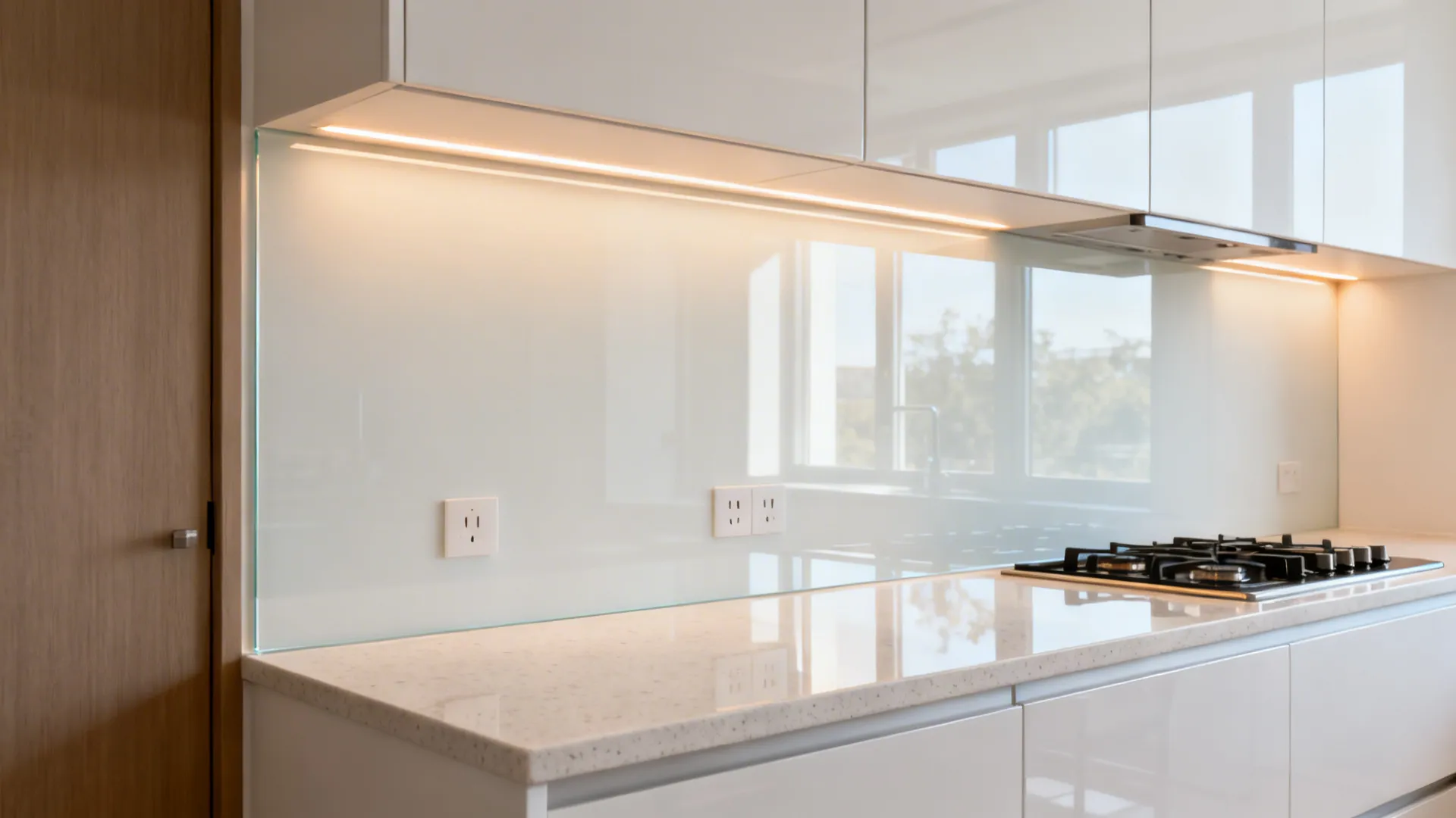 Glass backsplash for borrowed light