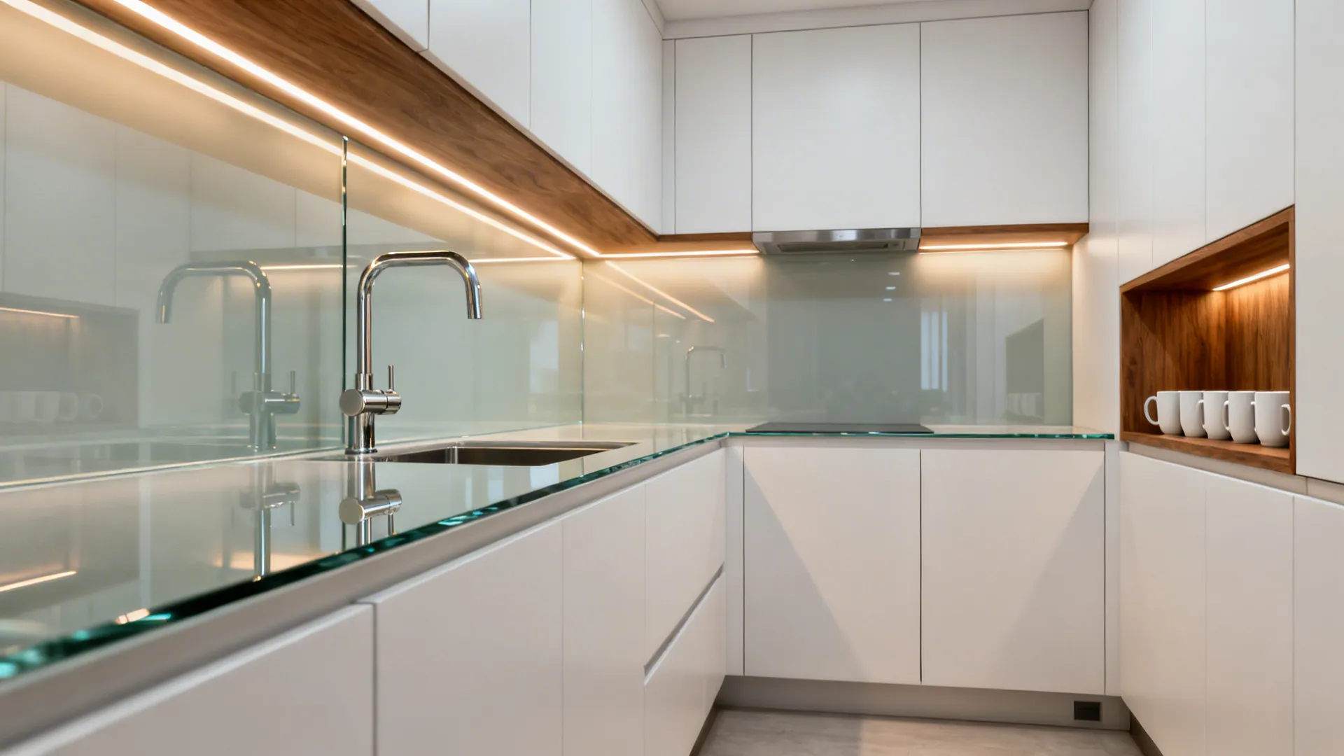 Glass Backsplash for Light, Reflection, and Easy Cleanup
