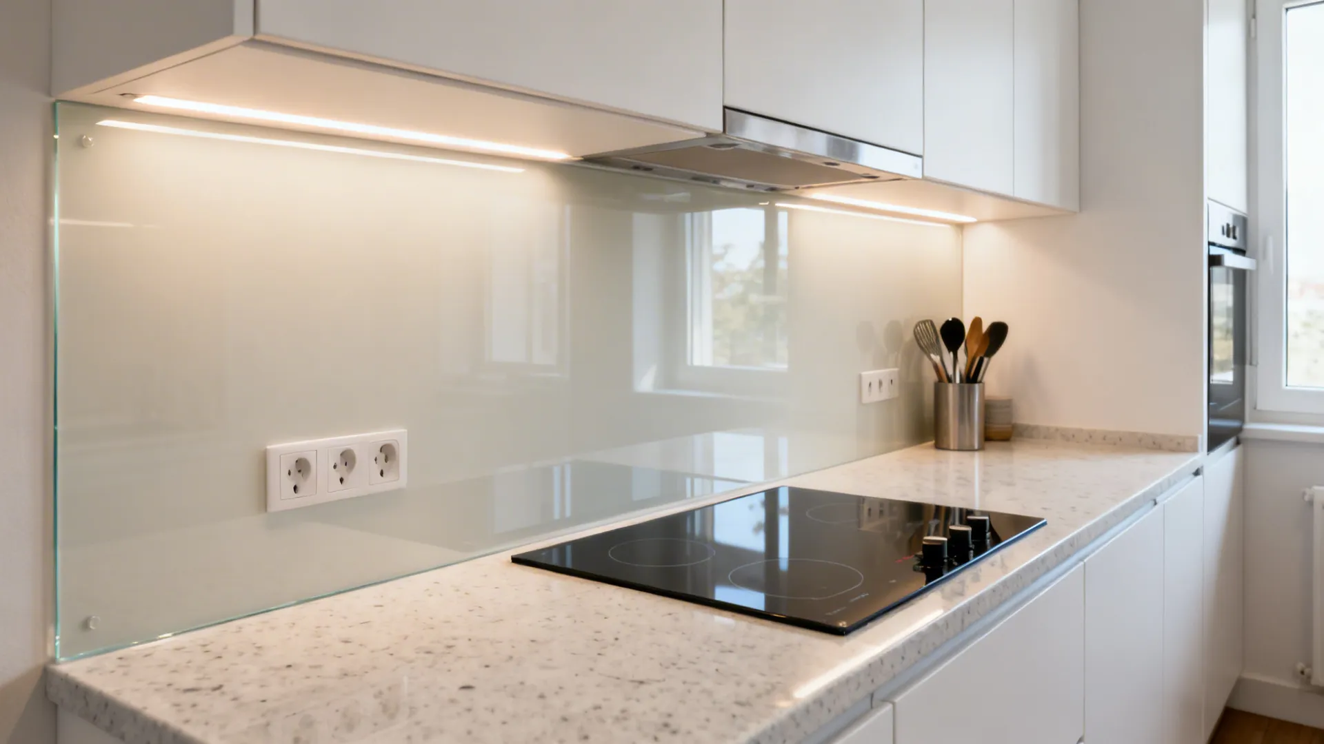 Glass backsplash for a brighter cook zone