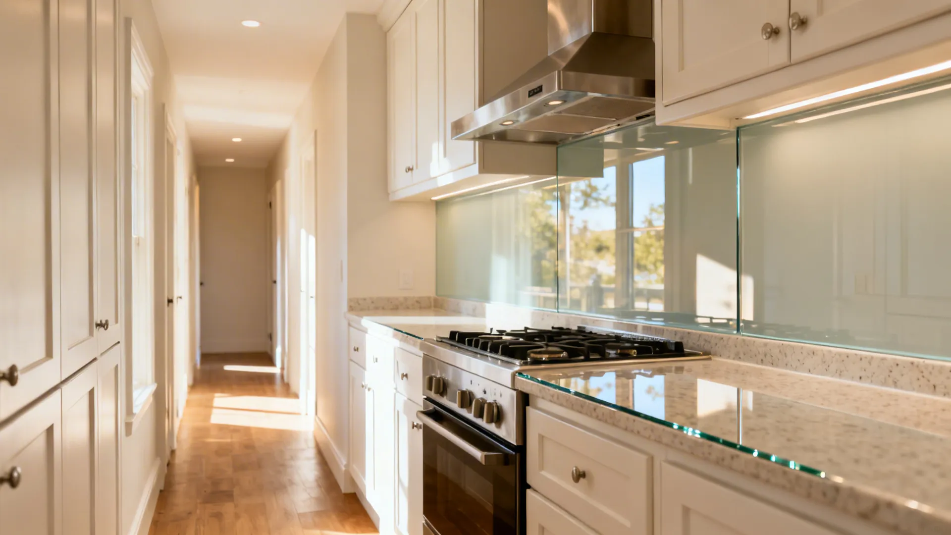 Glass Backsplash for a Brighter Galley