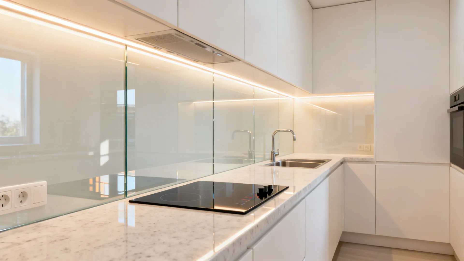 Reflective surfaces and a glass backsplash