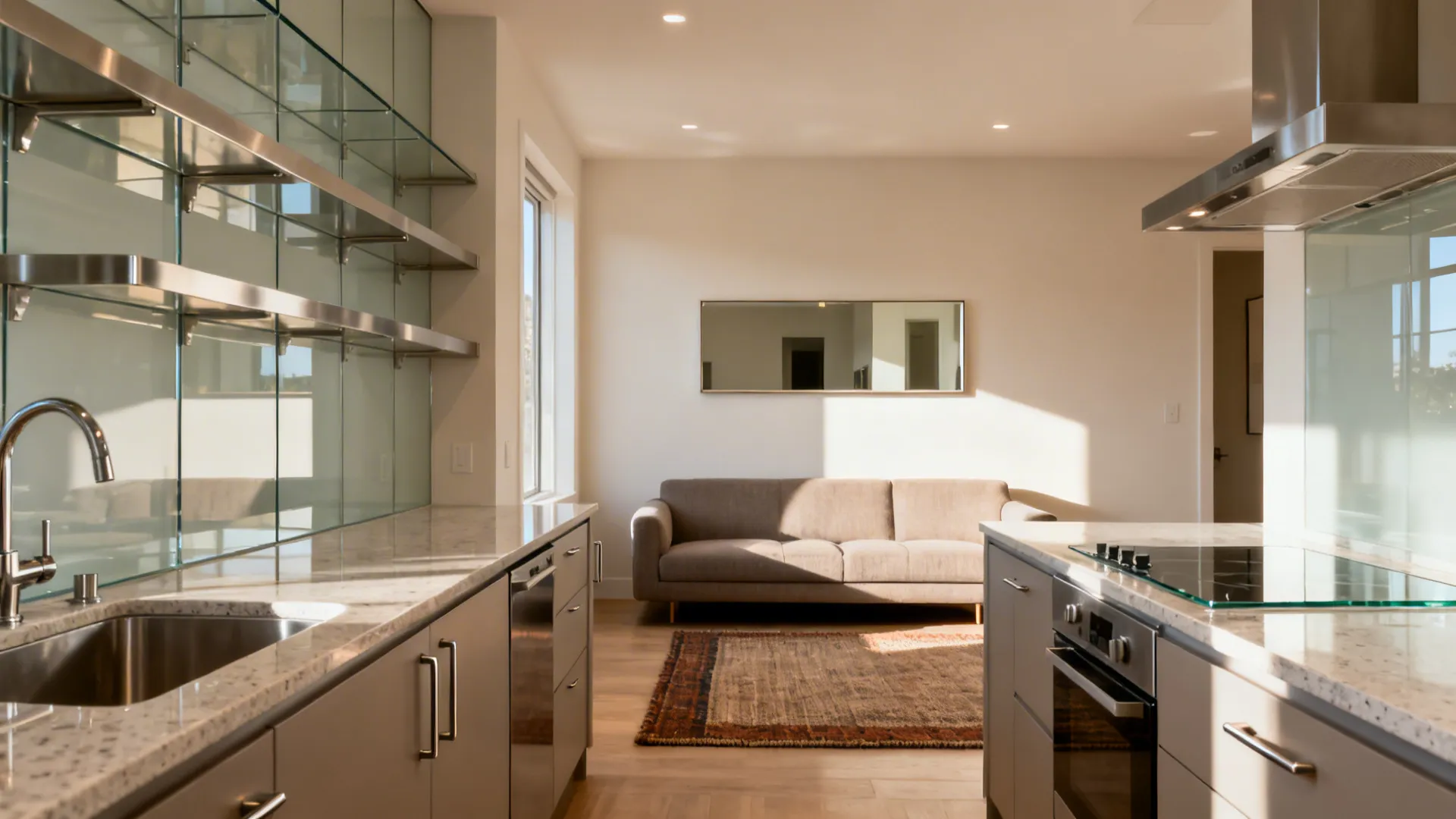 Idea 2: Glass Backsplashes and Reflective Accents