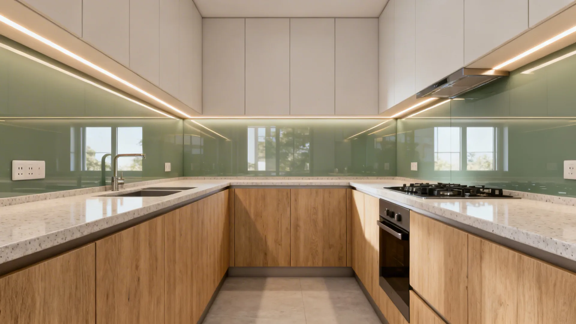 2) Glass Backsplash for Light and Depth