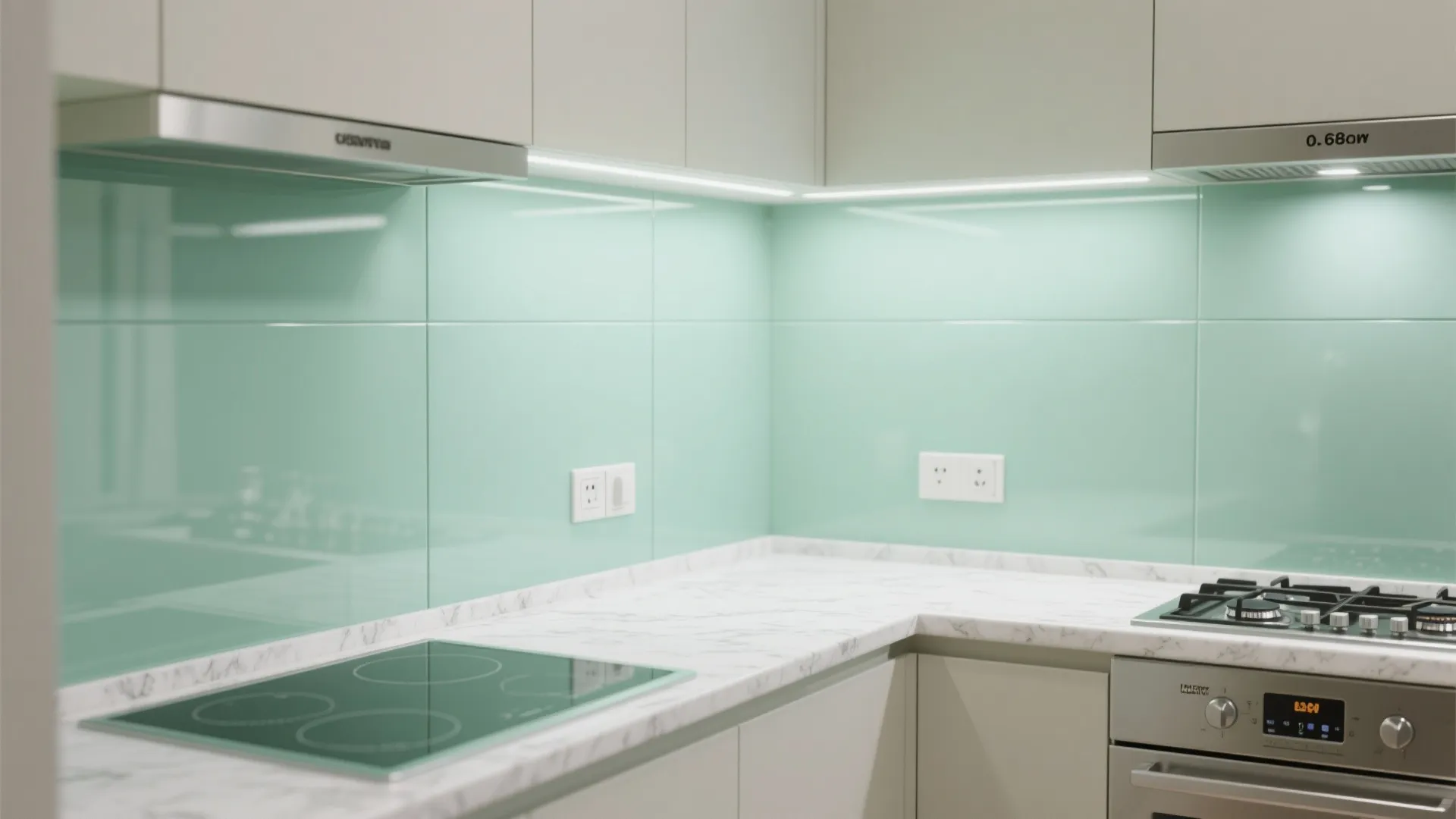 Glass backsplash for brighter, easy-clean cooking