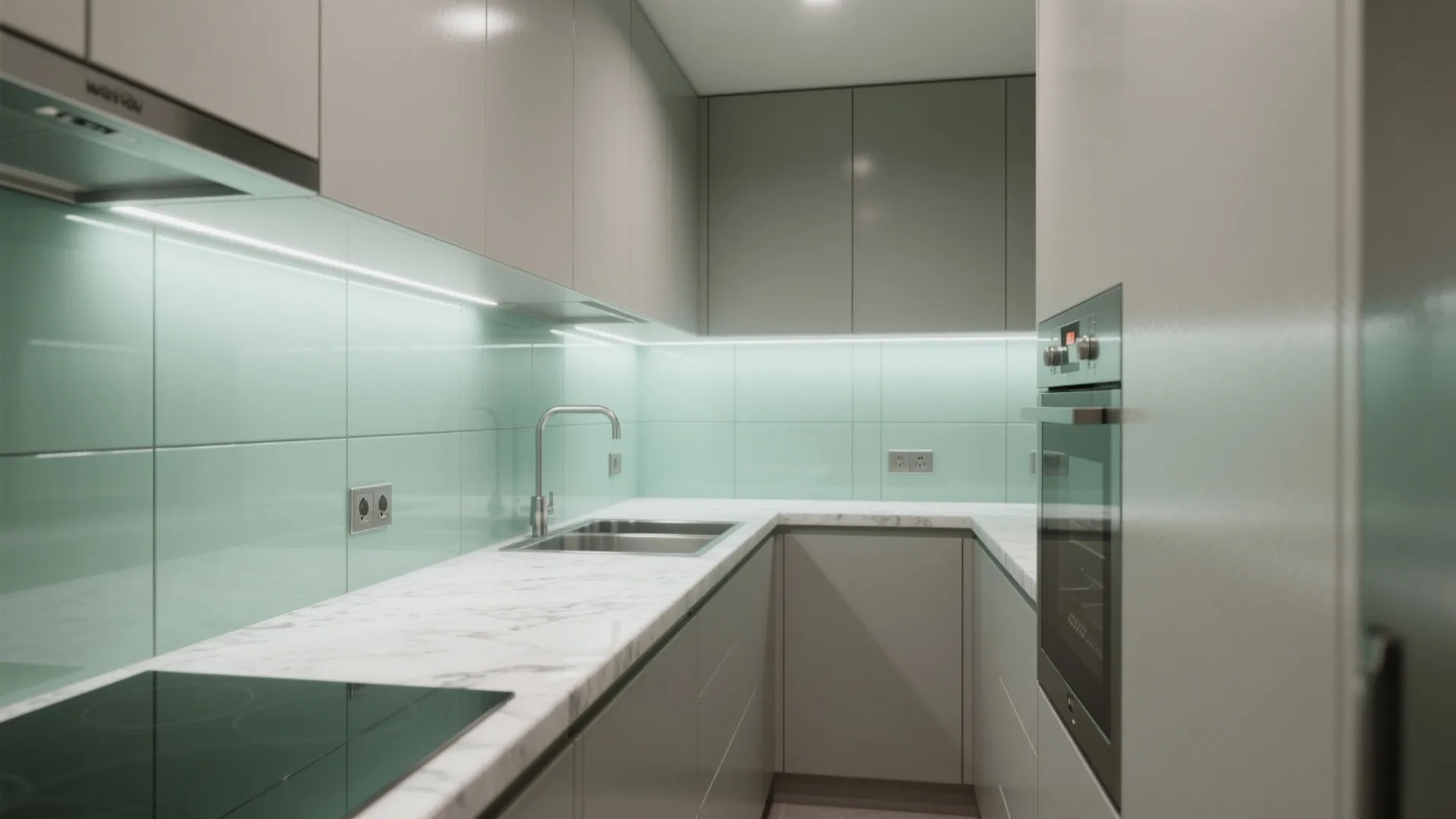 Glass backsplashes for bounce‑back light and easy cleaning