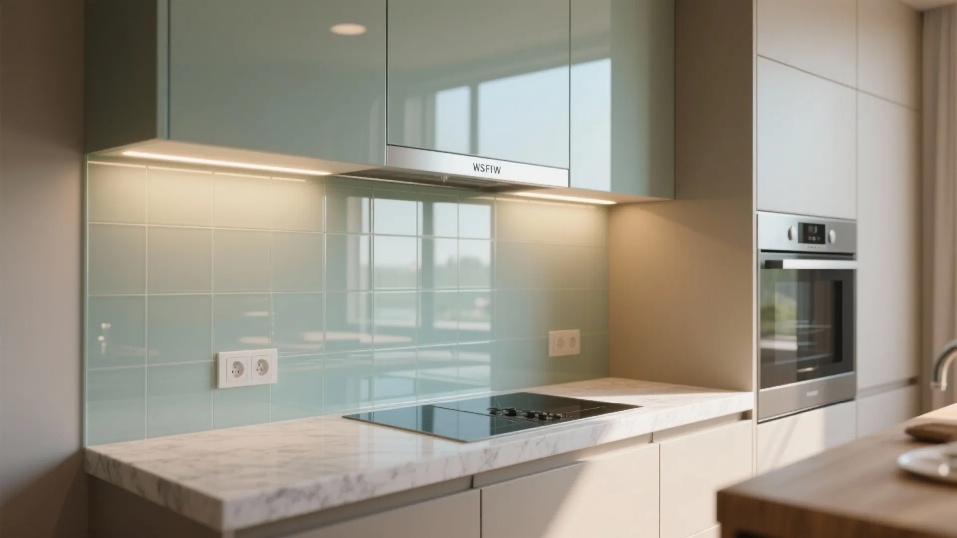 Glass backsplash for brighter, deeper sightlines