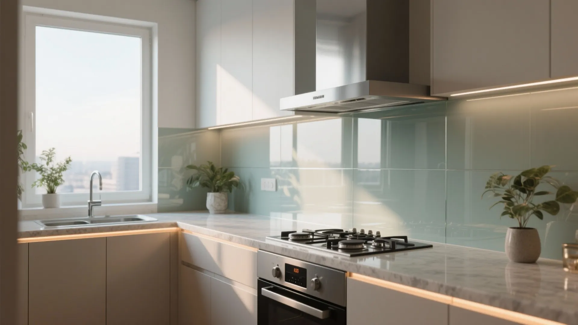 Light-boosting glass backsplash