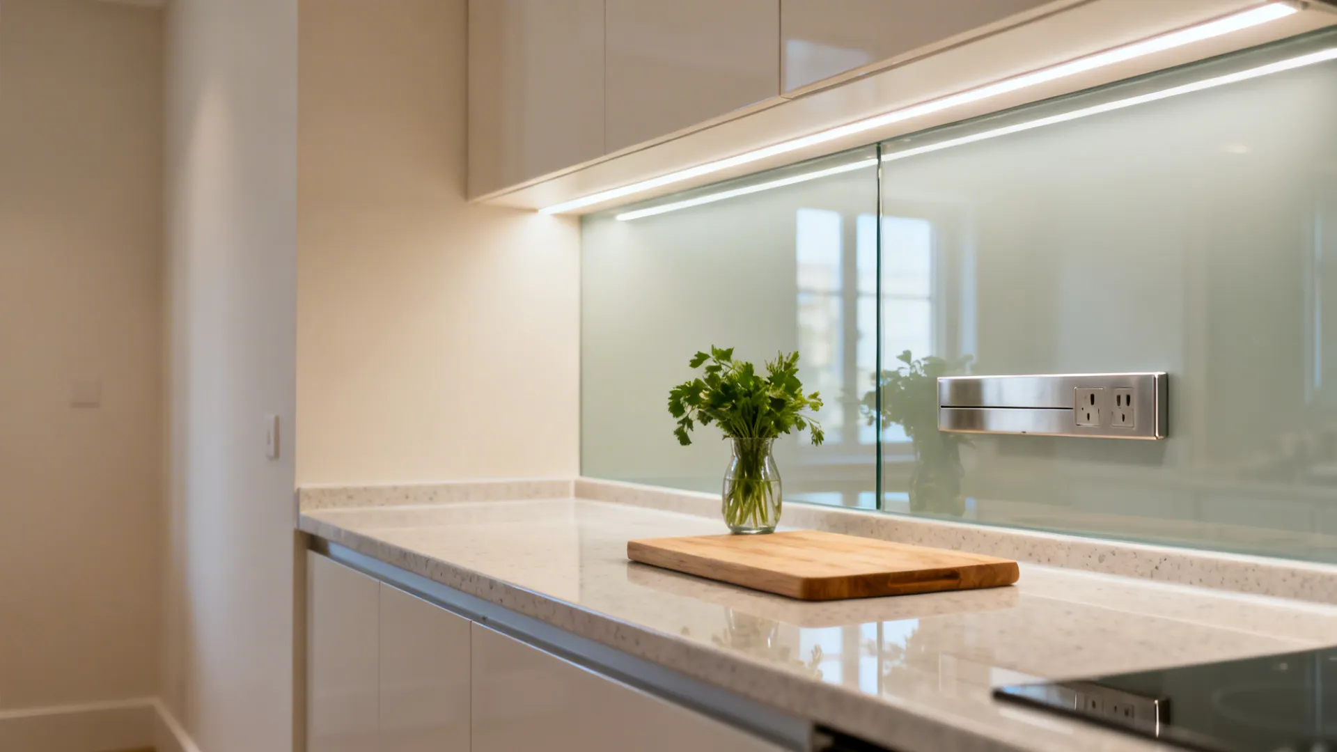 Glass Backsplash for Depth and Light