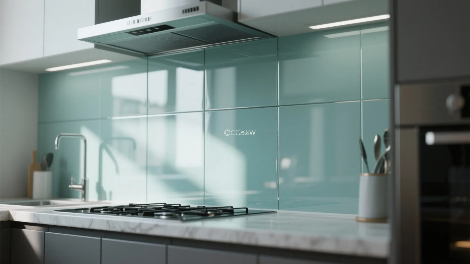 Glass Backsplash for Airy Feel