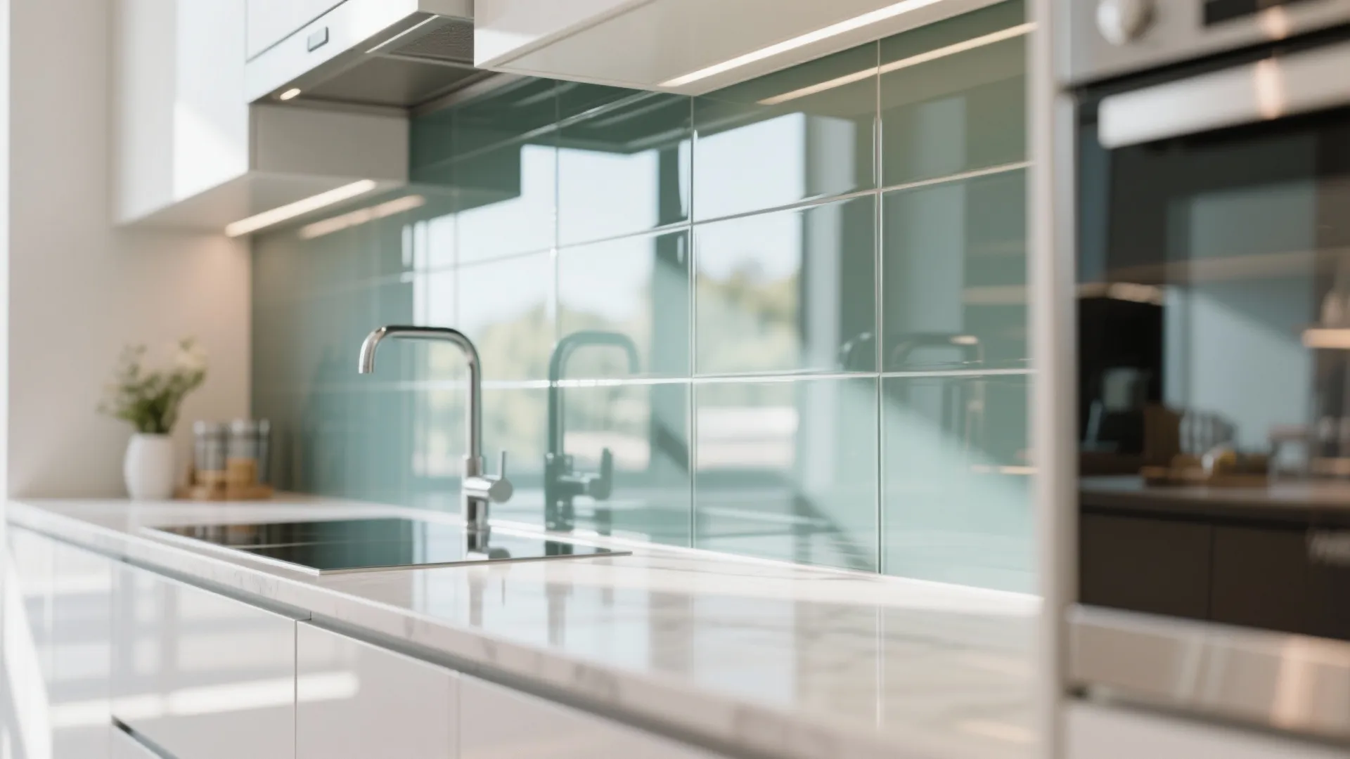 Glass Backsplash for an Airy Feel