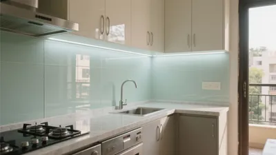 Modern Kitchen with Mint Glass Backsplash & Smart Storage