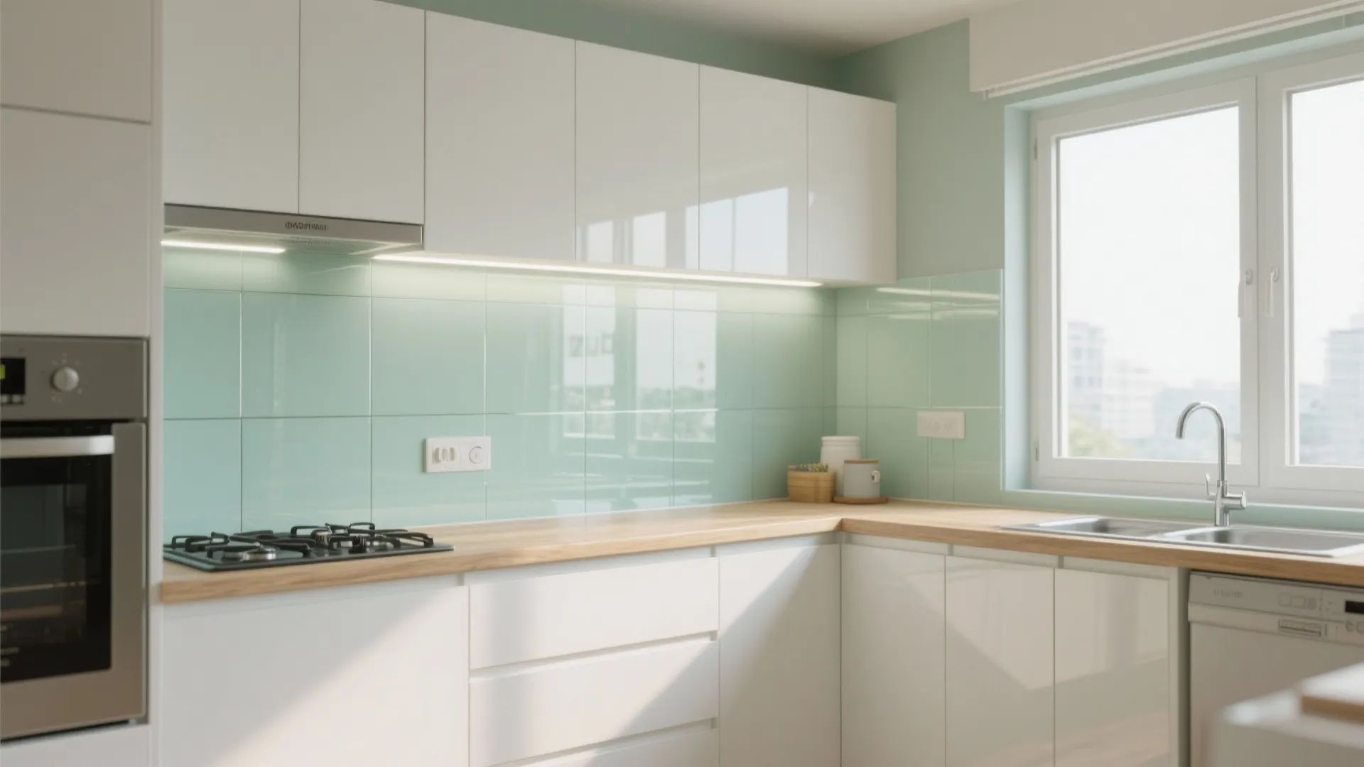 Glass backsplash for airy brightness