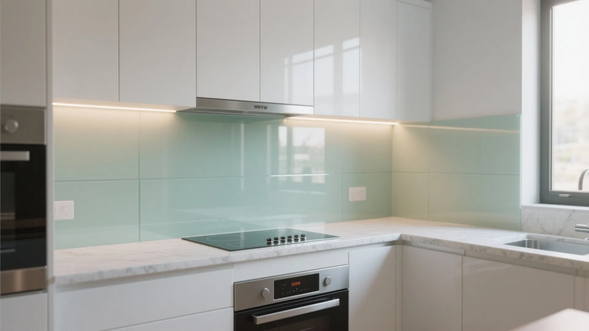 Glass backsplash for an airy feel