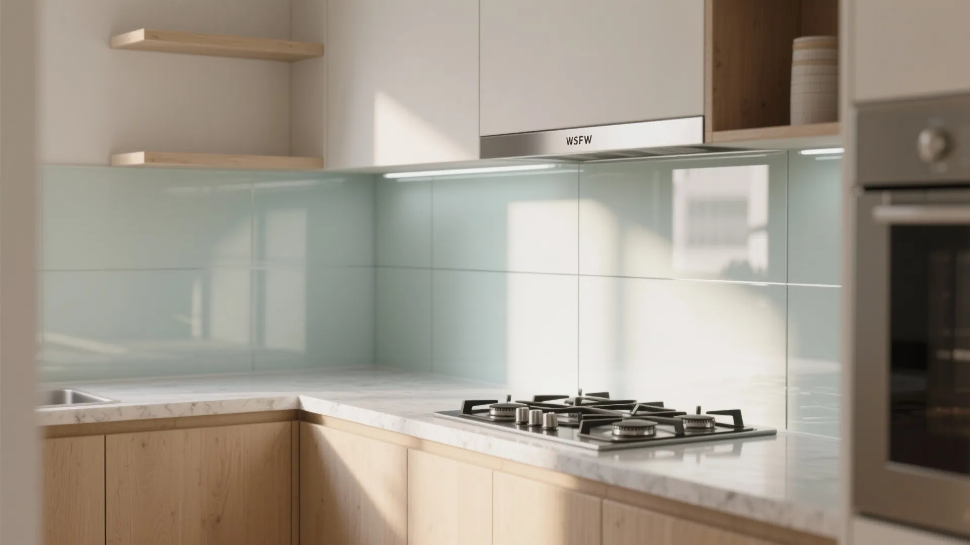 Glass backsplash for an airy feel