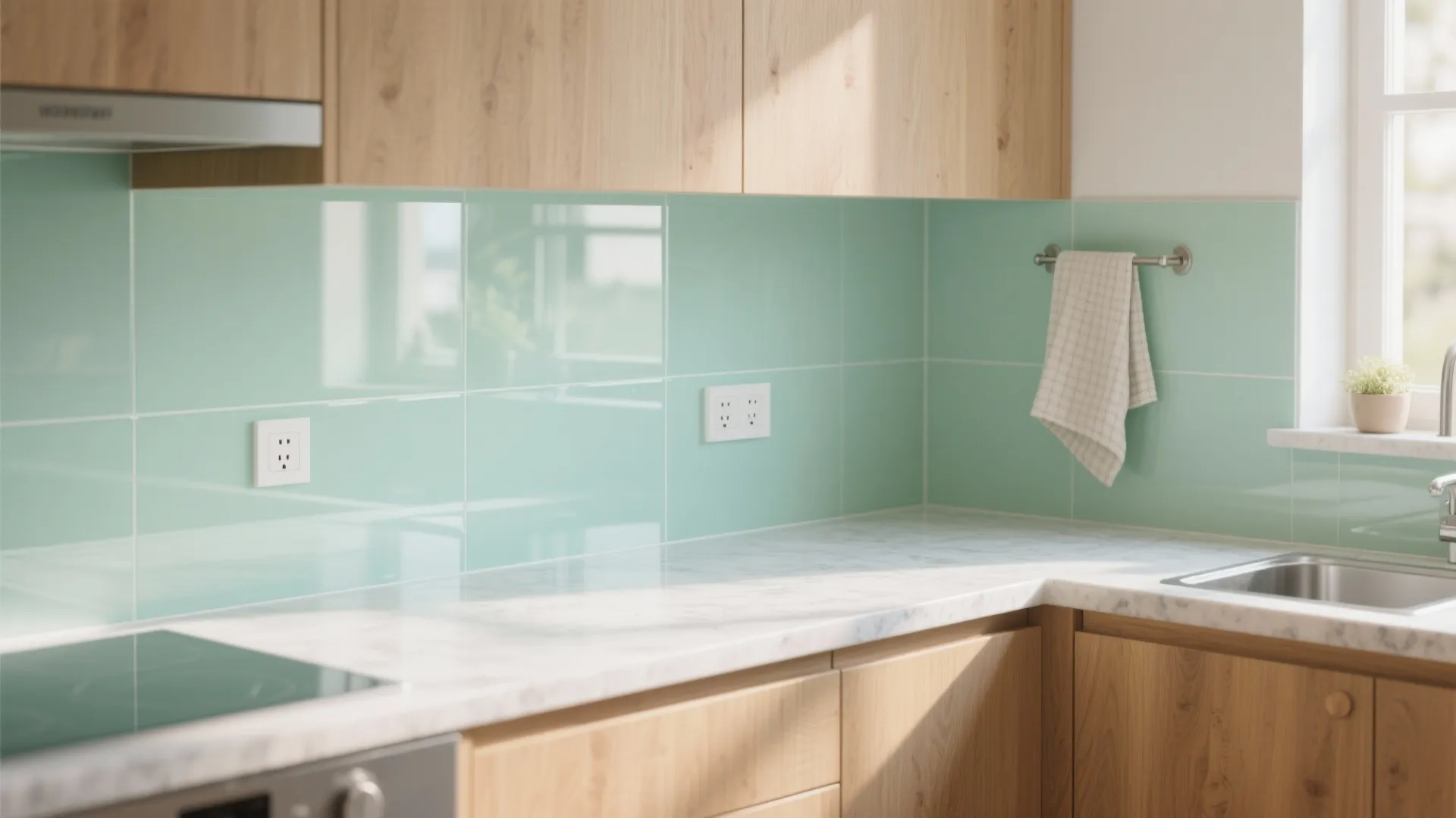 Glass backsplash for a brighter, easy-clean cookspace