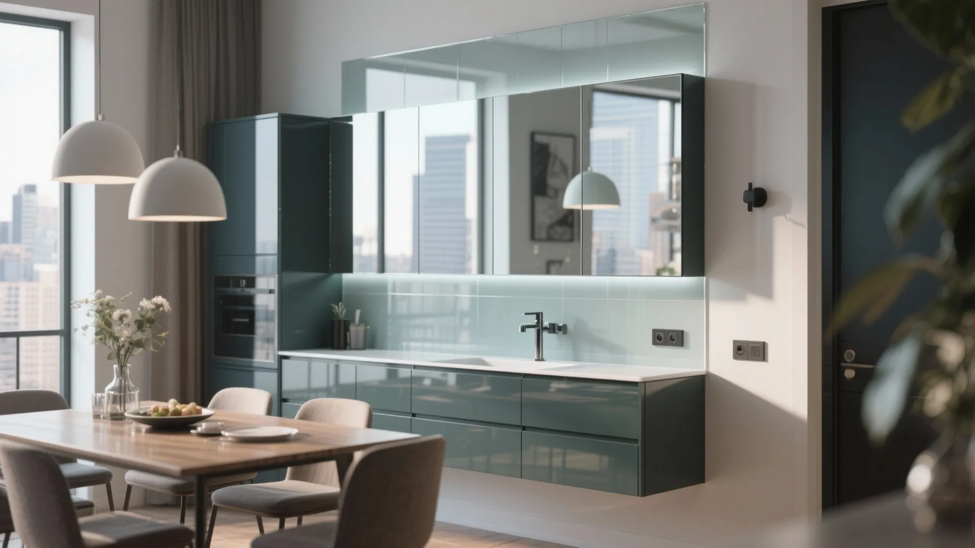 Cabinet with glass backsplash