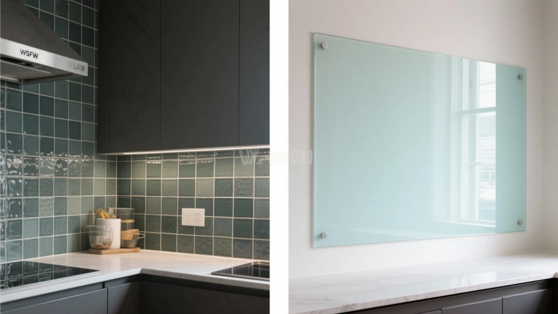 Glass backsplash for airy transparency