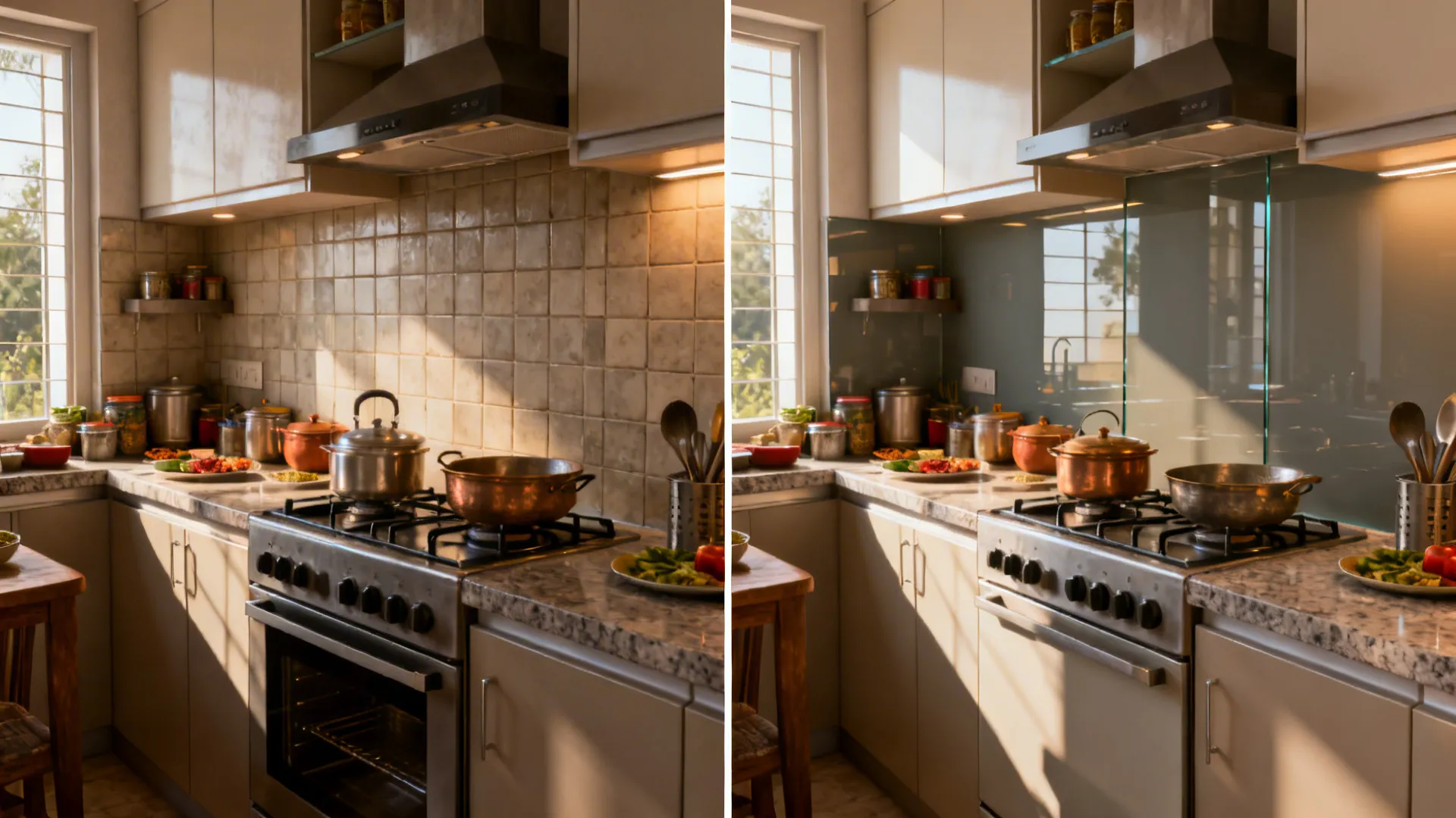 Glass backsplash for airy brightness
