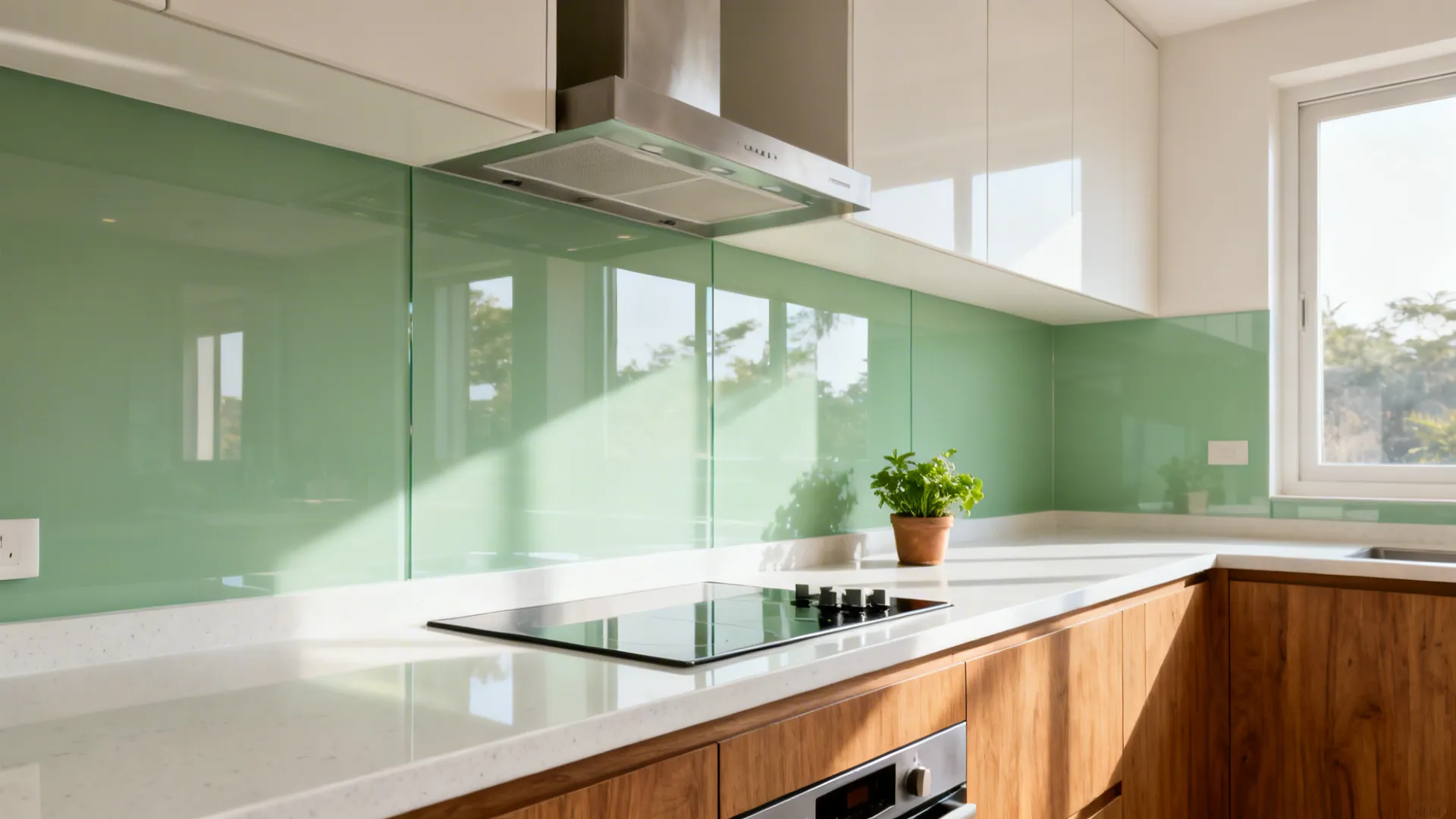 2) Glass Backsplash for Light, Clean, and Heat-Ready Walls