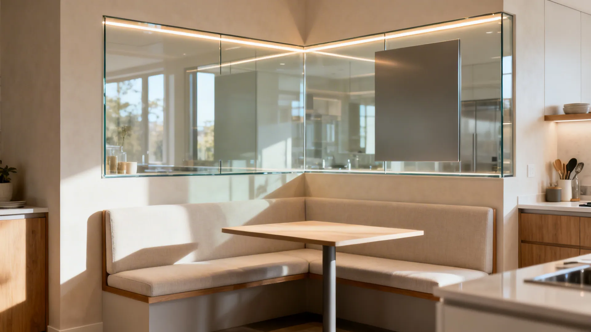 Glass Backsplash for Airy Booth Corners