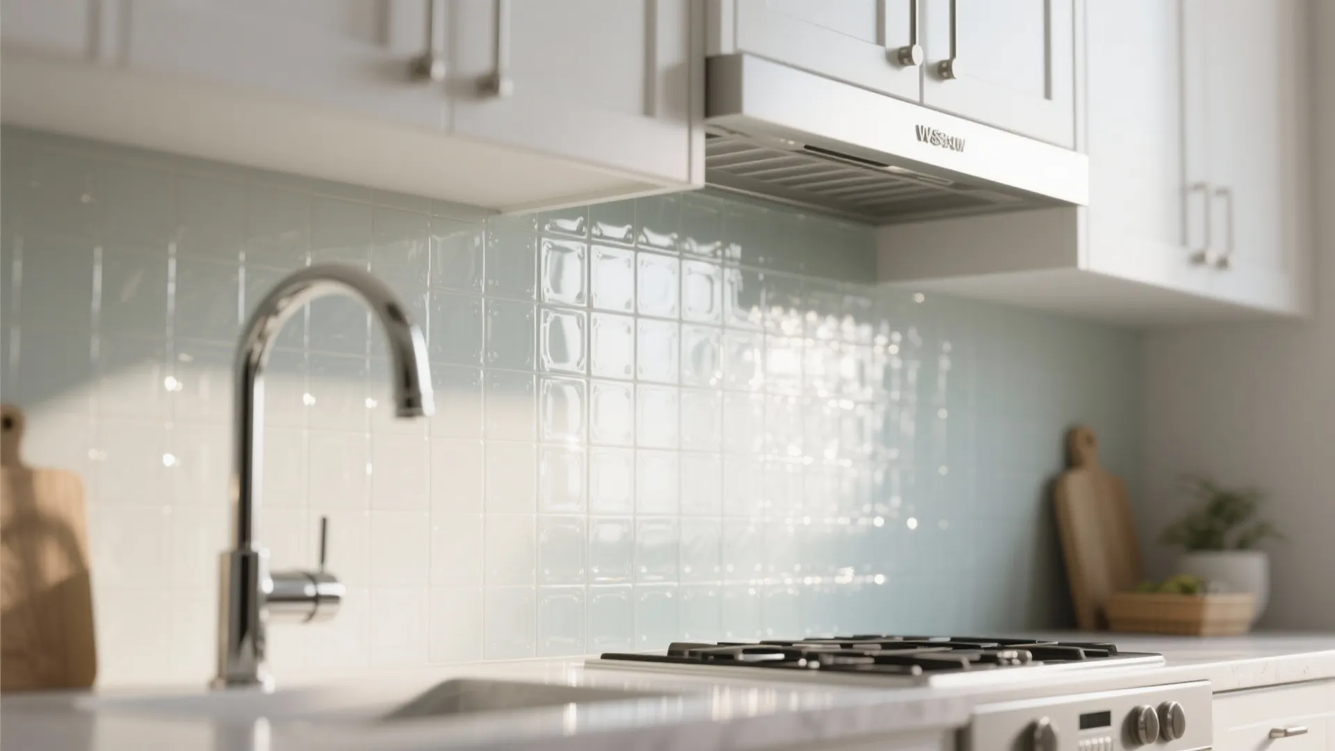Glass Backsplash for a Brighter Feel
