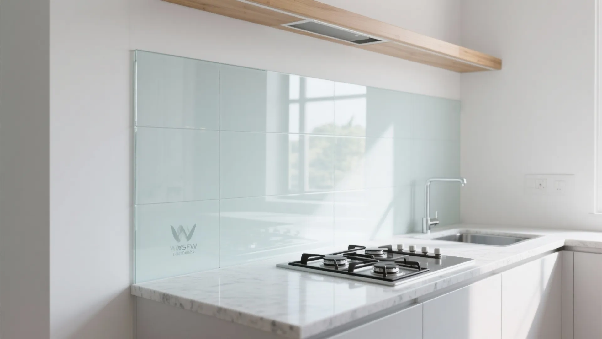 Glass backsplash for airy brightness