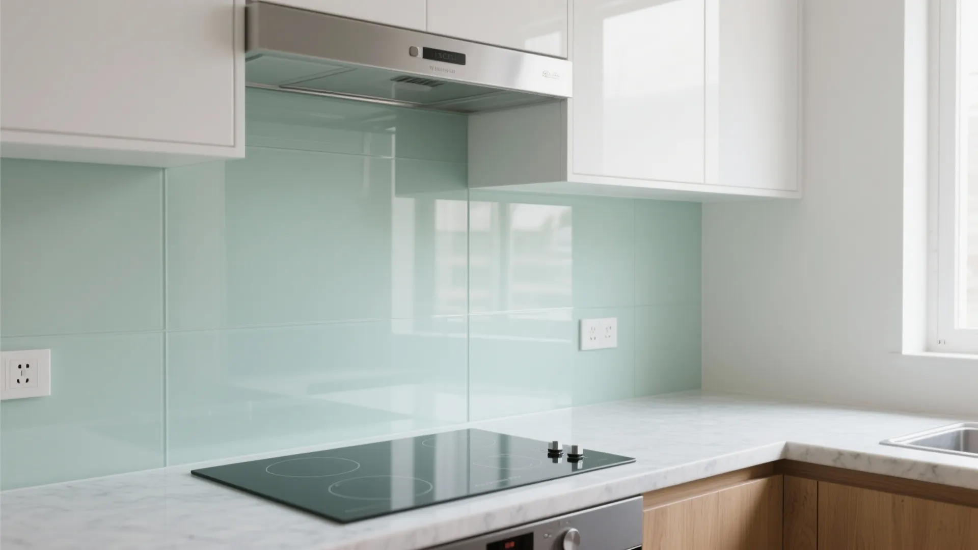 Glass Backsplash for Brightness and Easy Cleaning