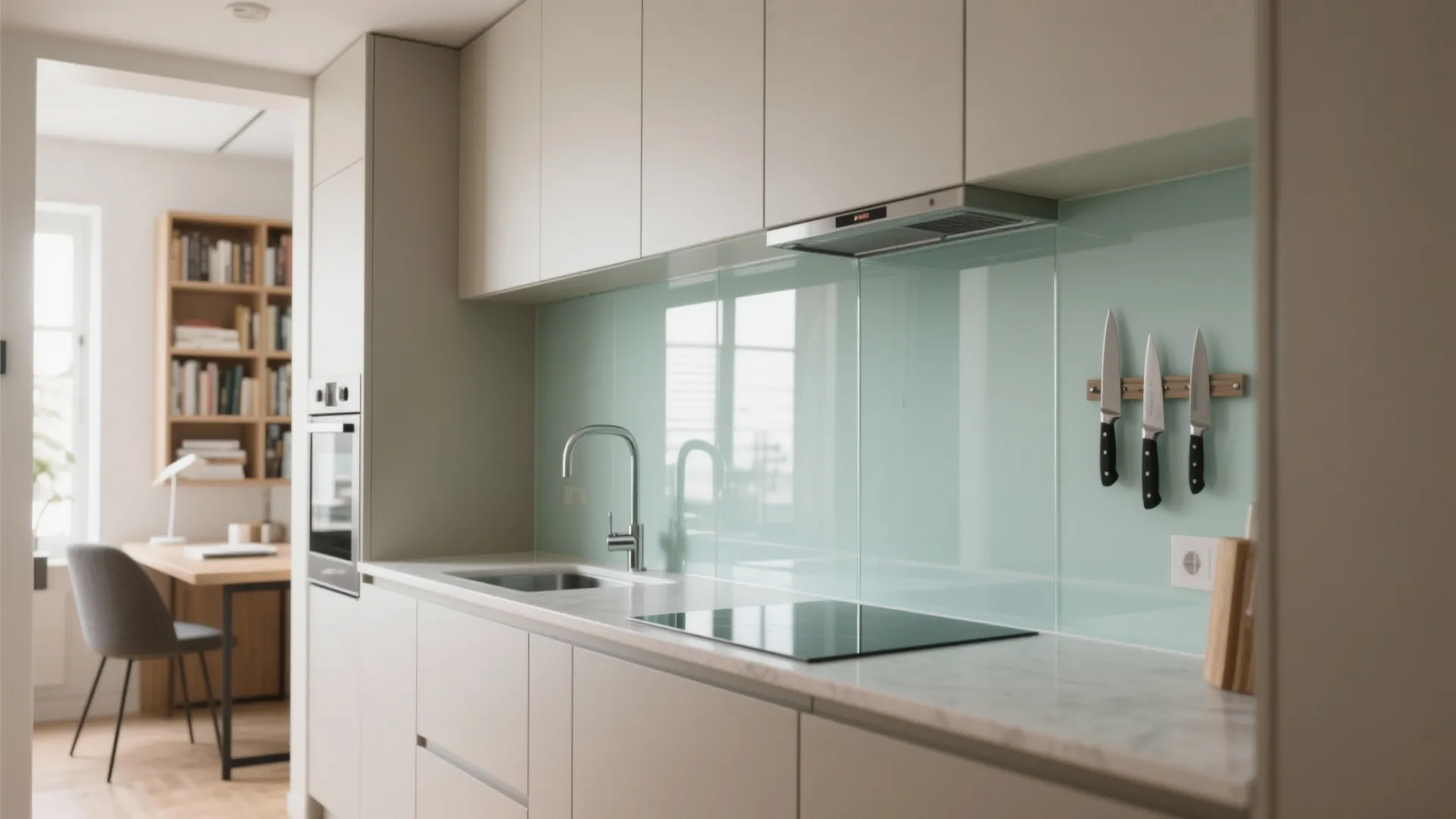 Glass backsplash for a brighter feel