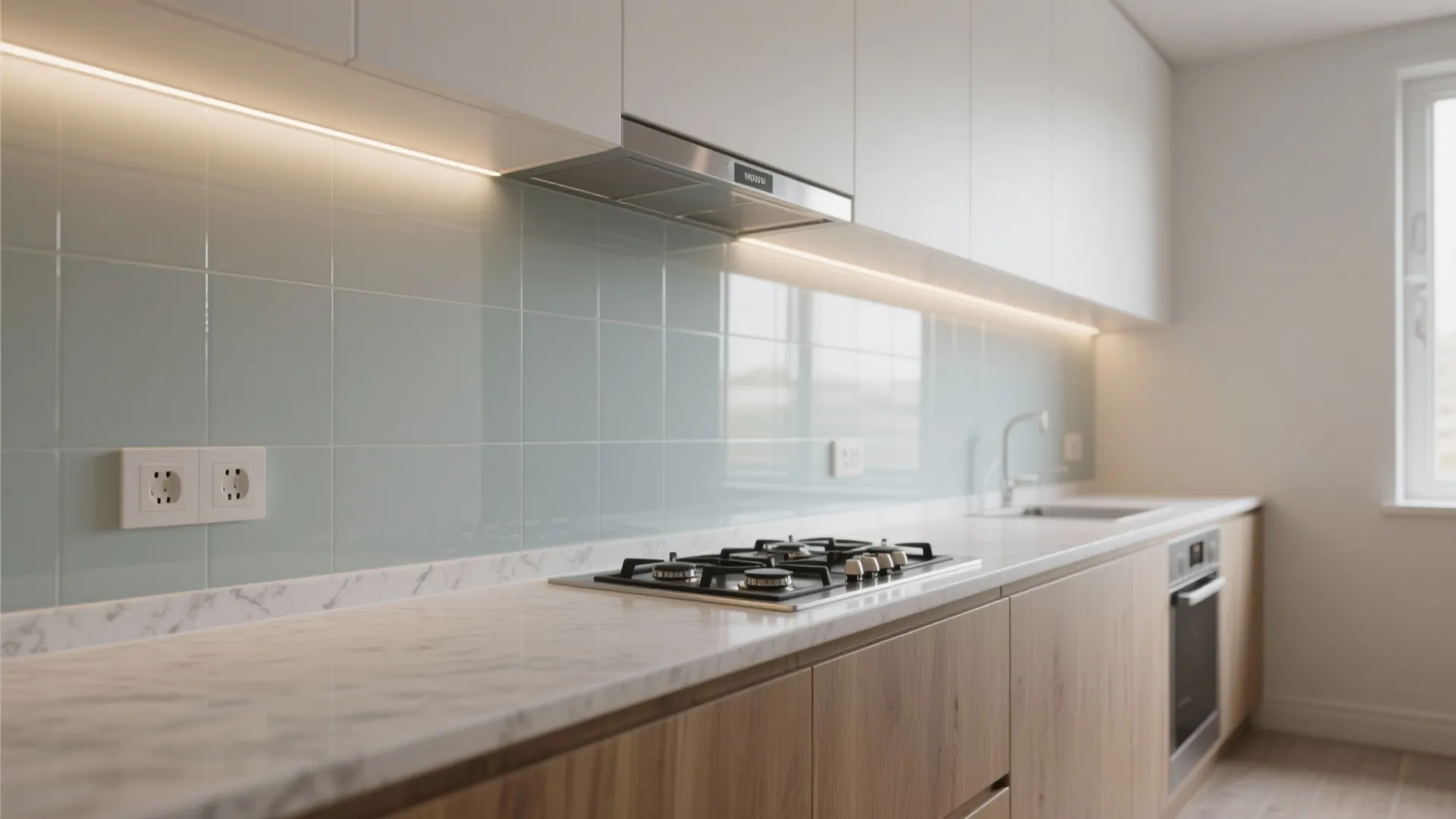 Glass Backsplash for Brightness and Easy Cleaning