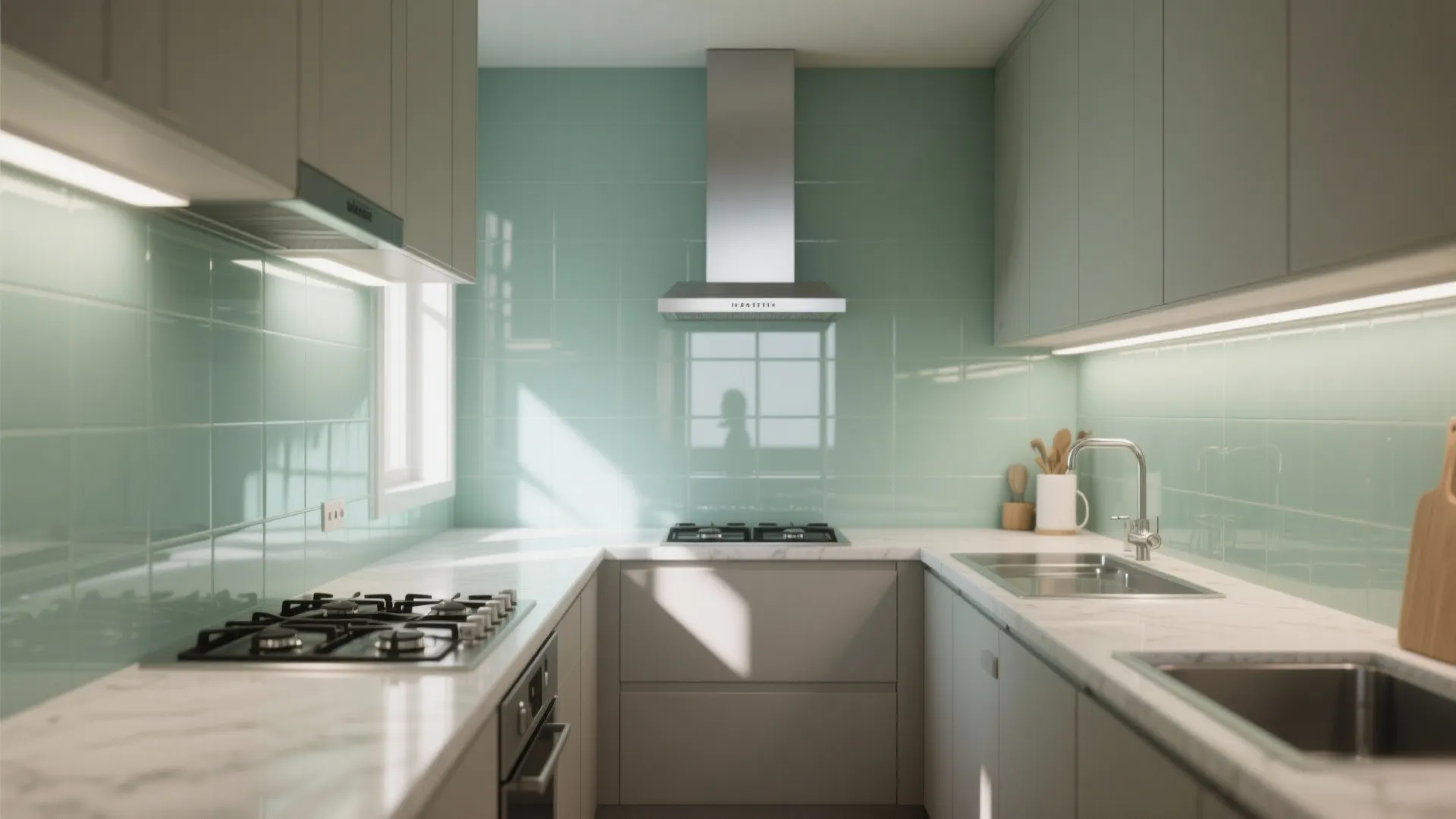 Glass backsplash for airy brightness