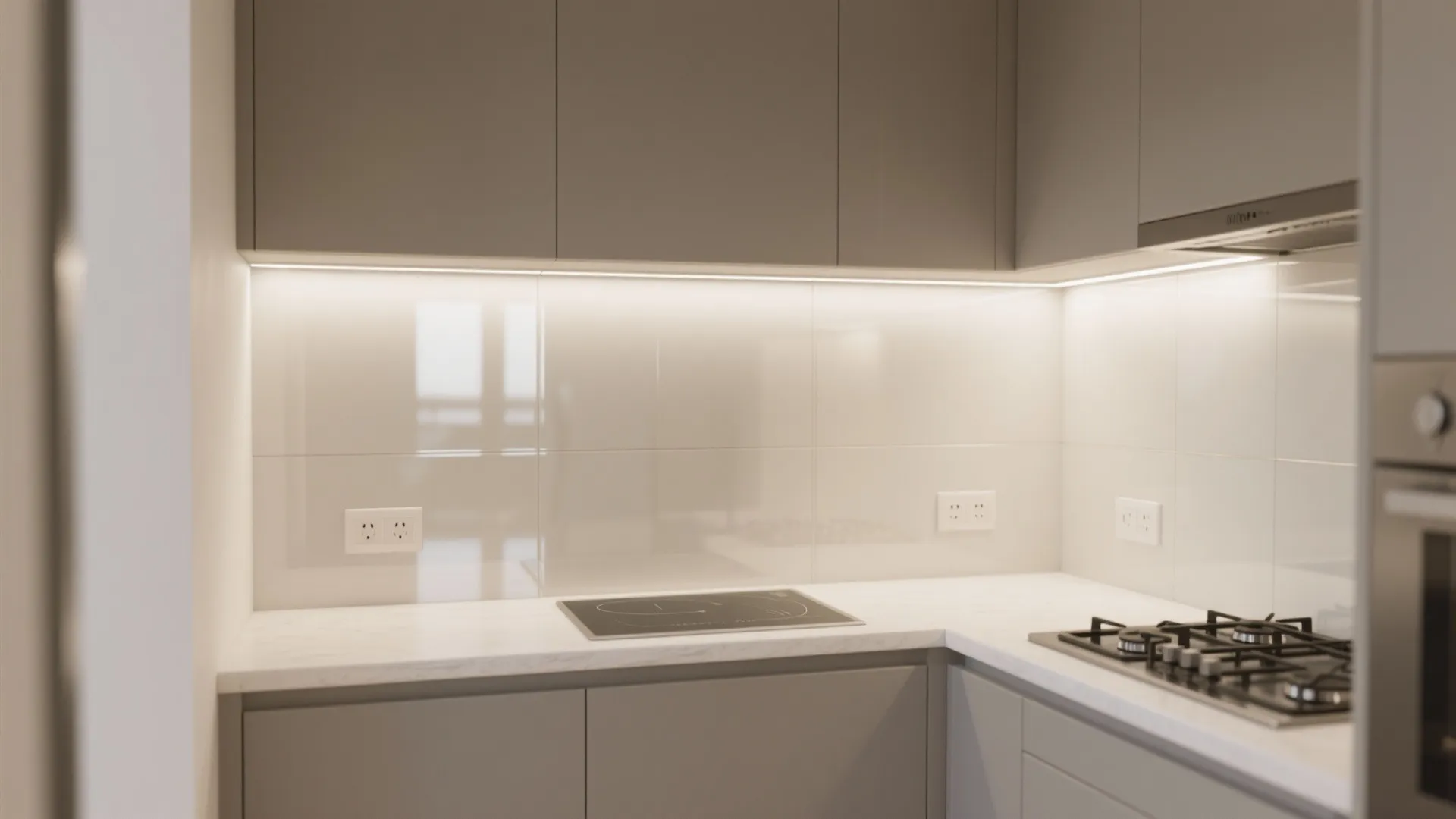 Glass backsplash for a brighter, easy-clean look