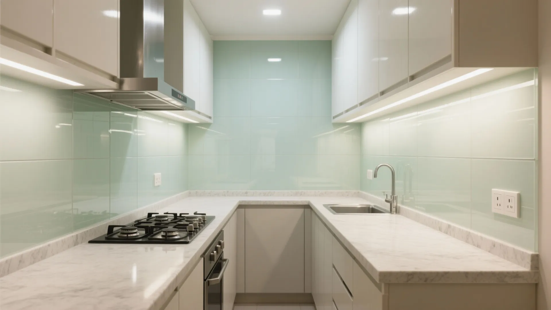 Glass backsplash for airy brightness
