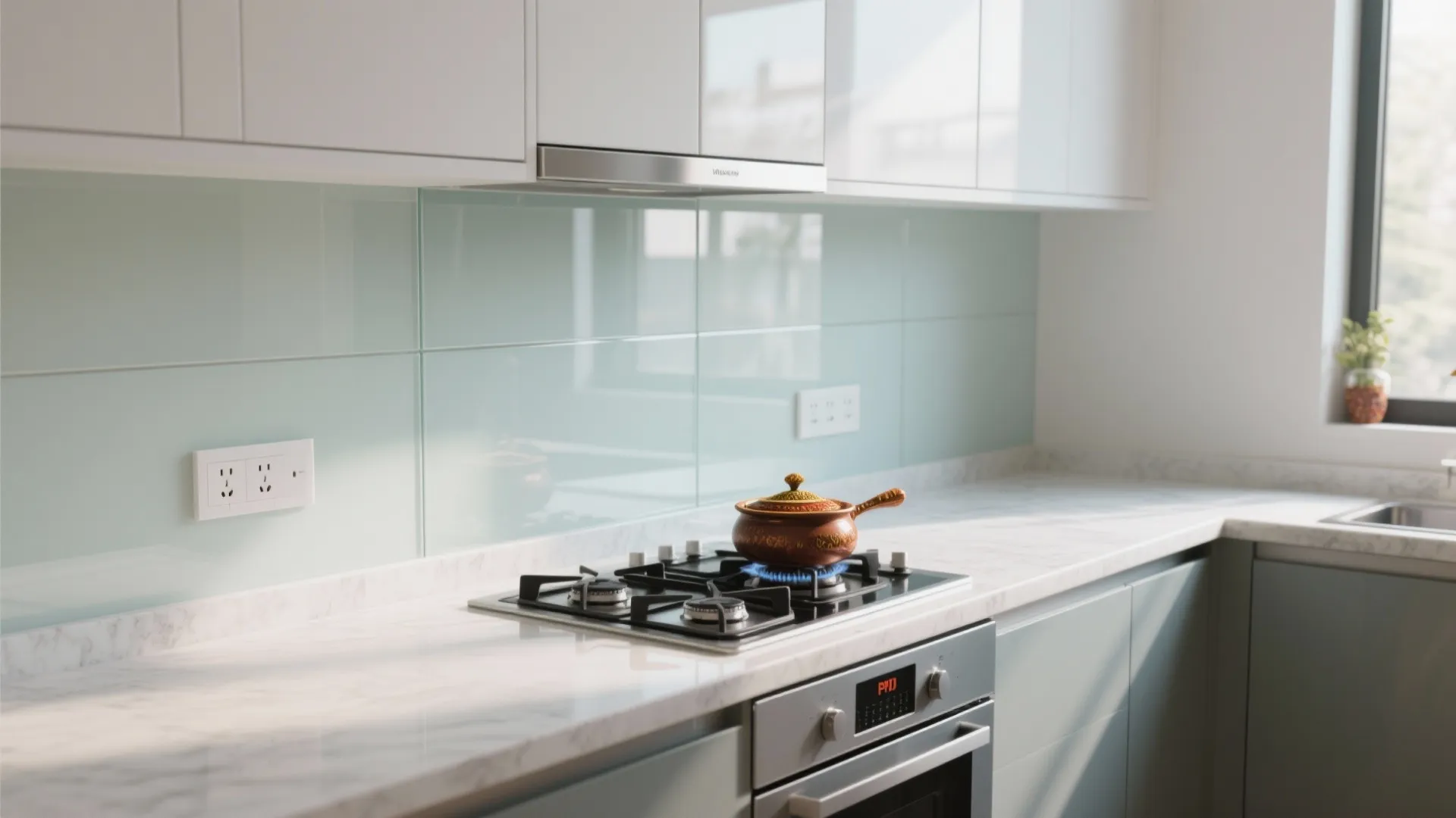 Glass backsplash for brighter cooking