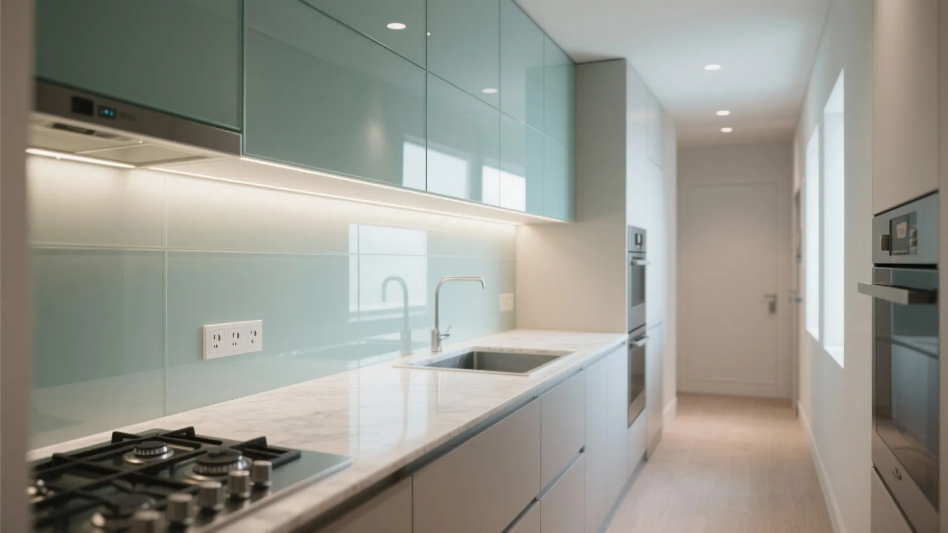 Glass backsplash for bright, easy-clean surfaces