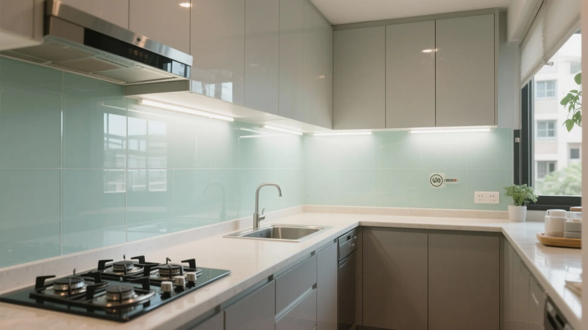 Glass backsplash for a brighter, easy-clean cook zone