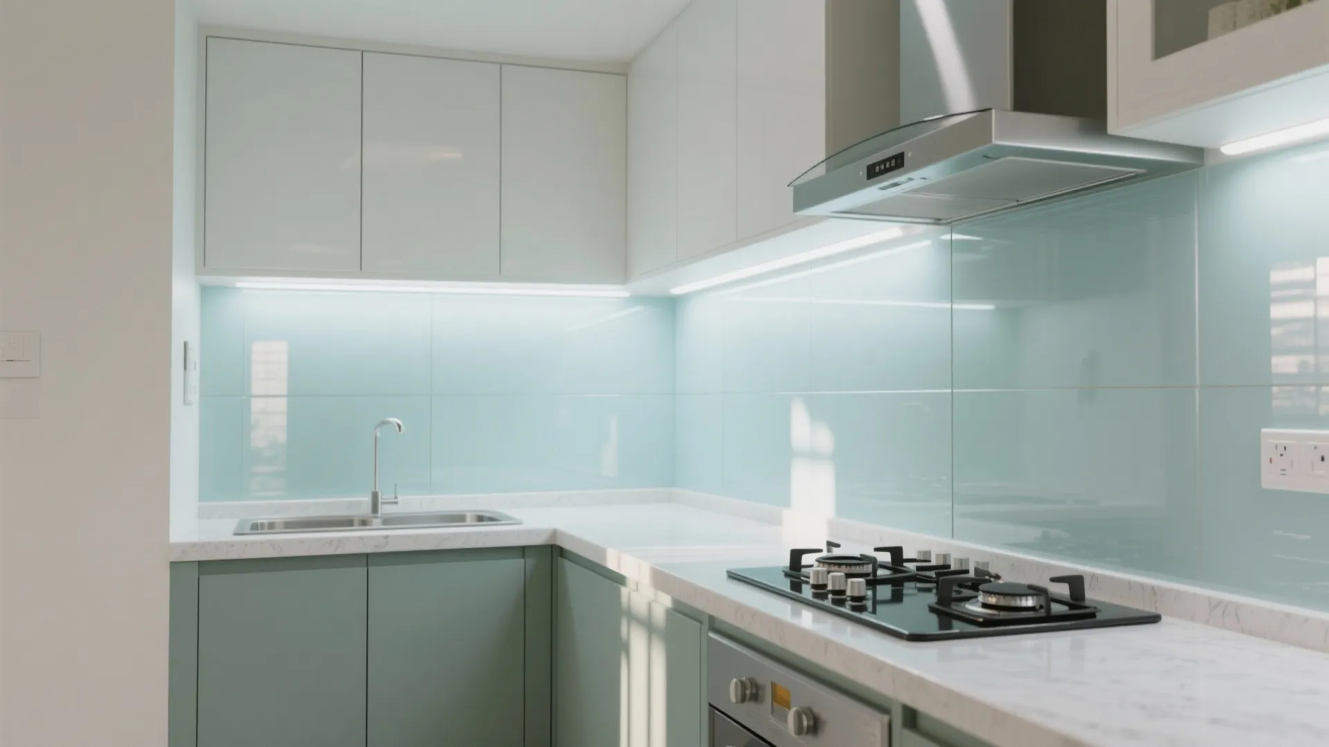 Glass backsplashes for an airy, wipe-clean vibe