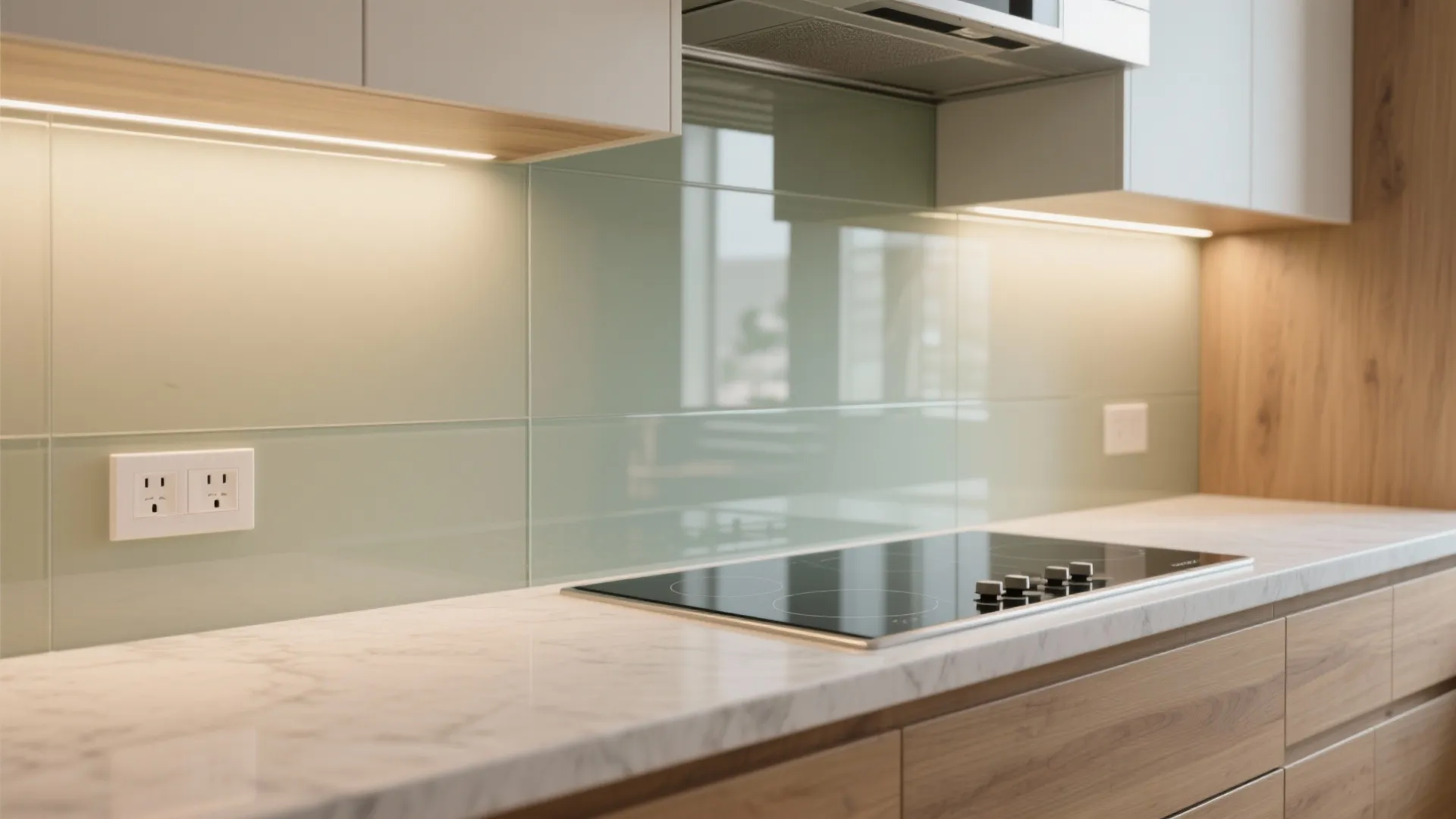 Glass backsplash for brighter, cleaner prep zones